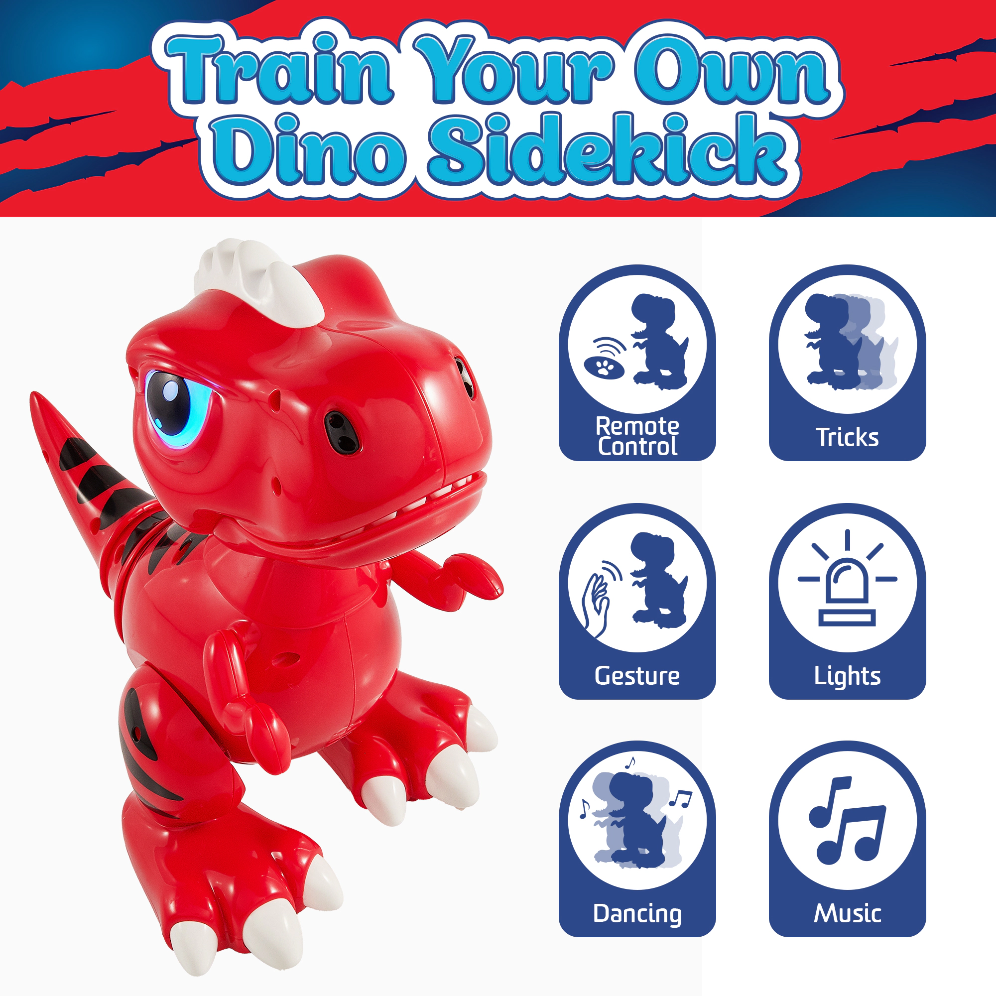 USA Toyz RedRobo Pets Red T-Rex Dinosaur, RC Hand Gestures, LED Eyes Dino Toys for Kids