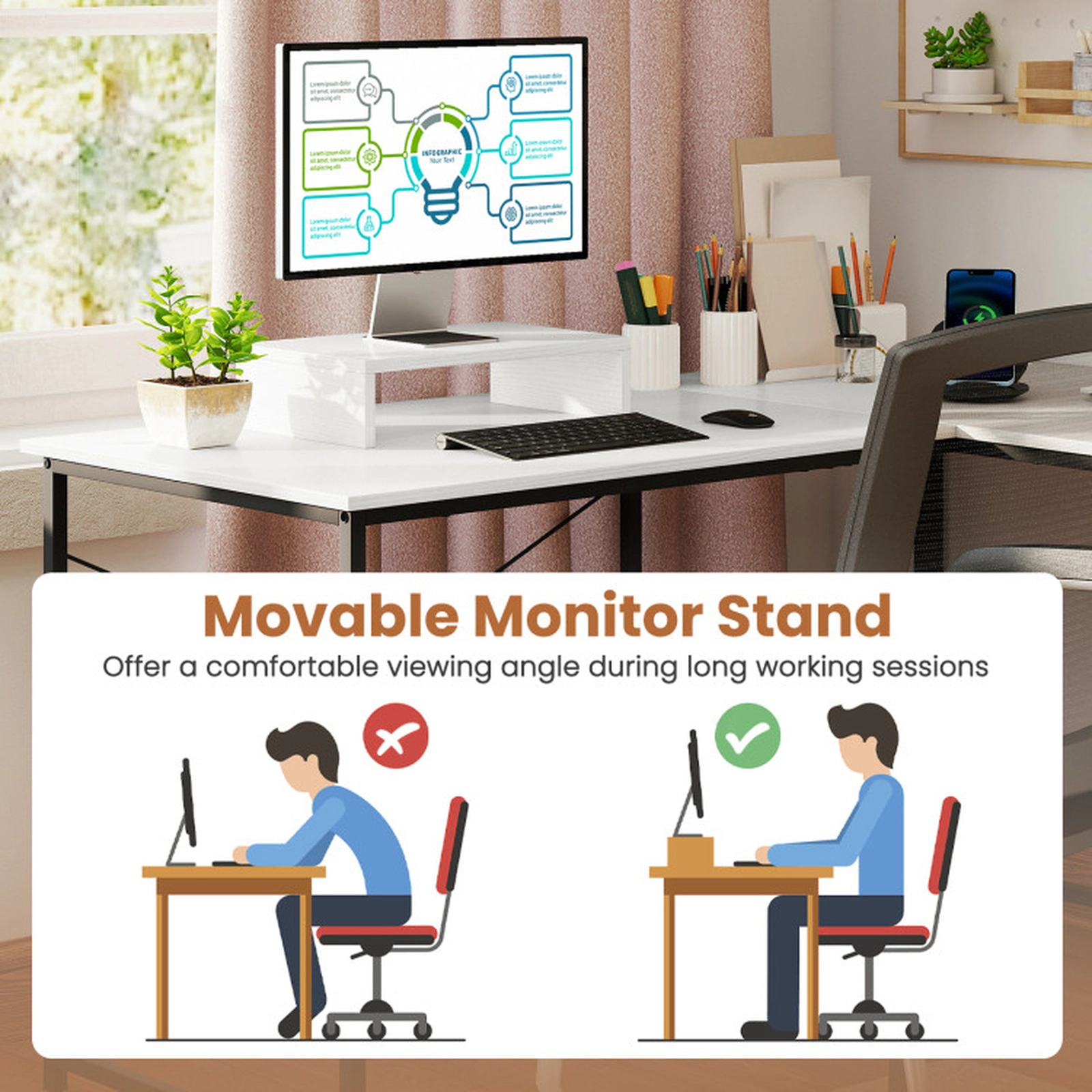 SUGIFT 2-Form L-Shaped Computer Desk with Monitor Shelf 253-lb Capacity White Rustic Brown Black Gray Natural Brown