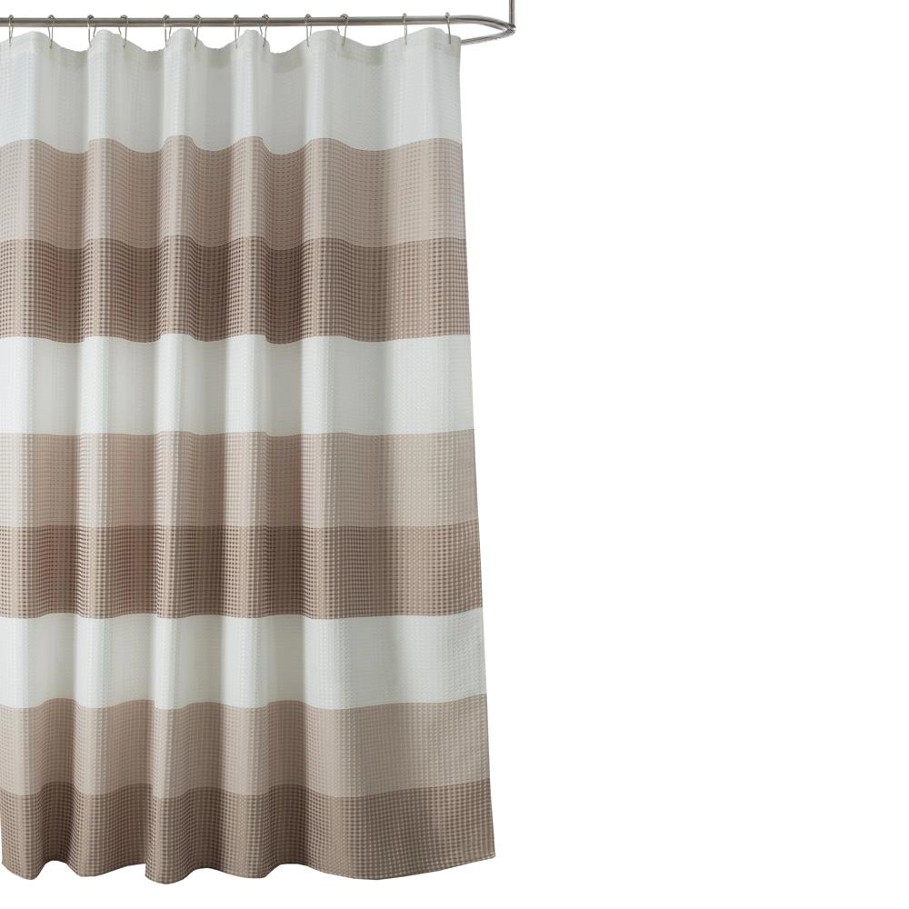 Olivia Gray Glamor Striped Waffle Jacquard Shower Curtain 100% Polyester 70 x 72 Taupe
