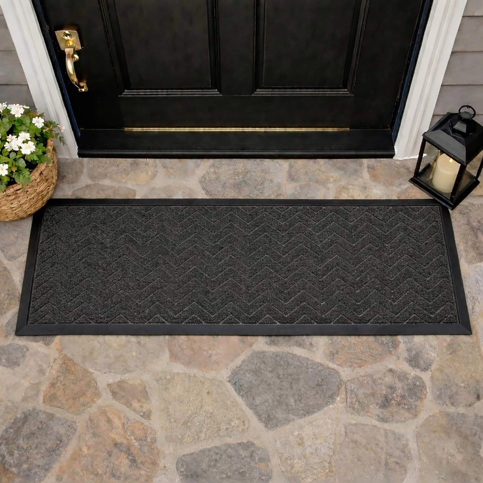 Evideco French Home Goods Dark Gray Chevron Runner Polypropylene Doormat 47.2 x 17.7 Inches