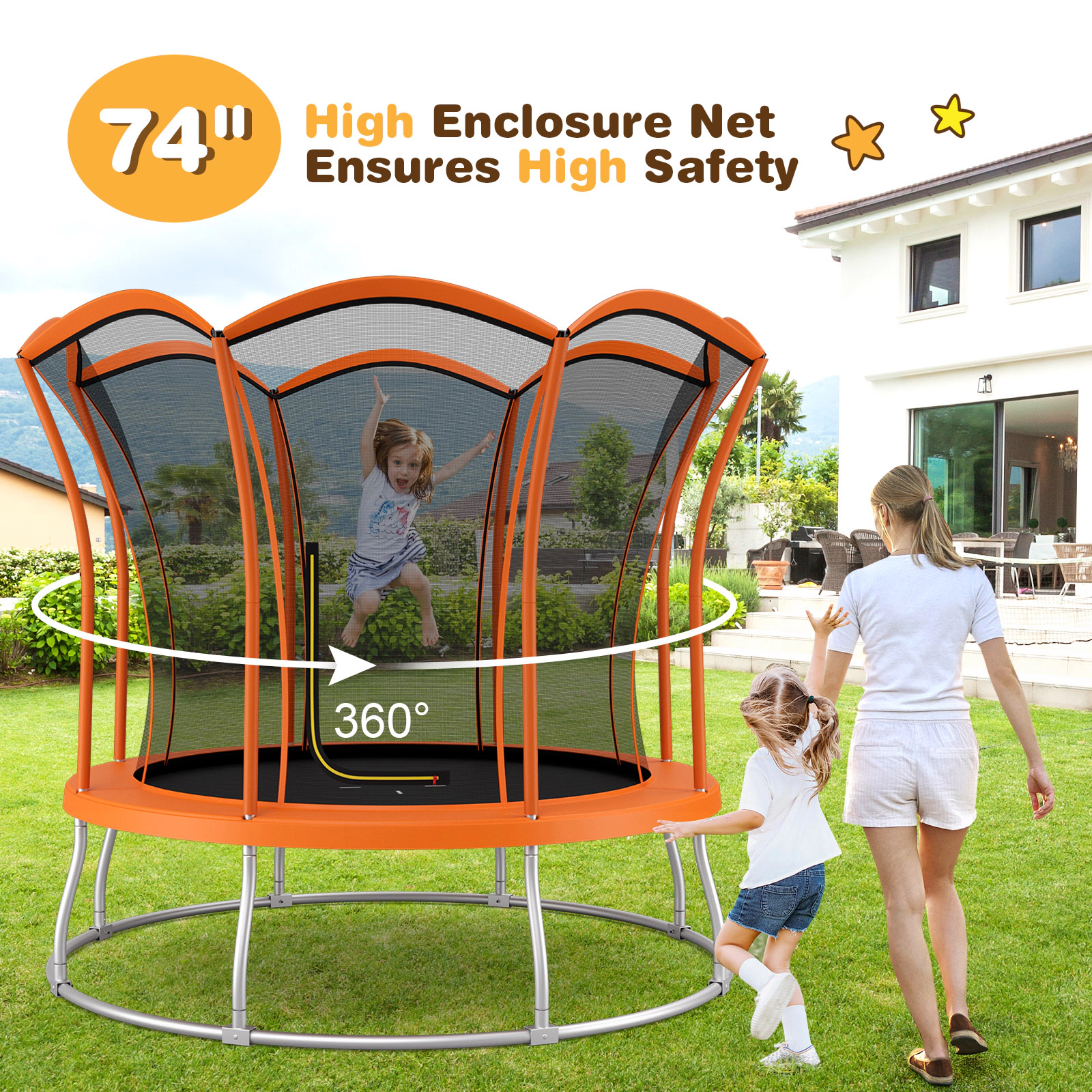 LJG 8 Feet Outdoor Unique Flower Shape Trampoline with Enclosure Net