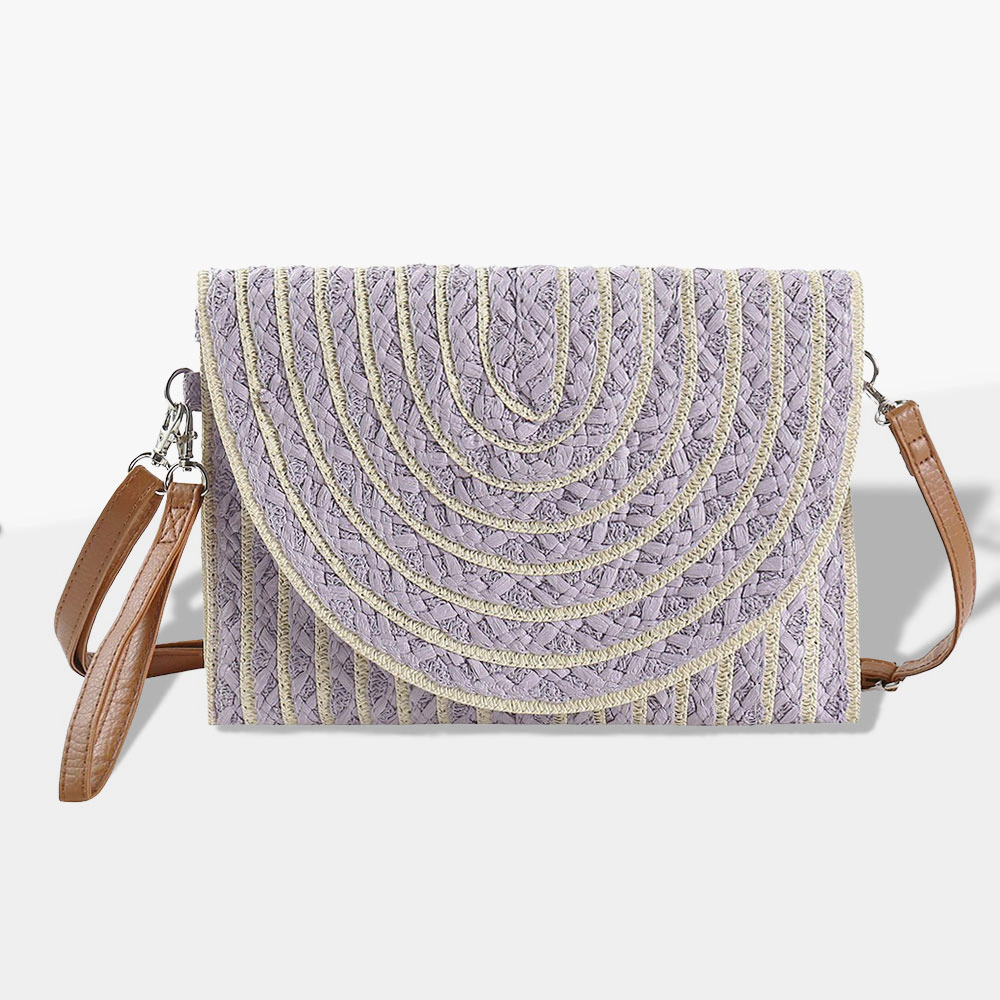 FASHNZFAB Color Striped Two Tone Straw Clutch / Crossbody Bag
