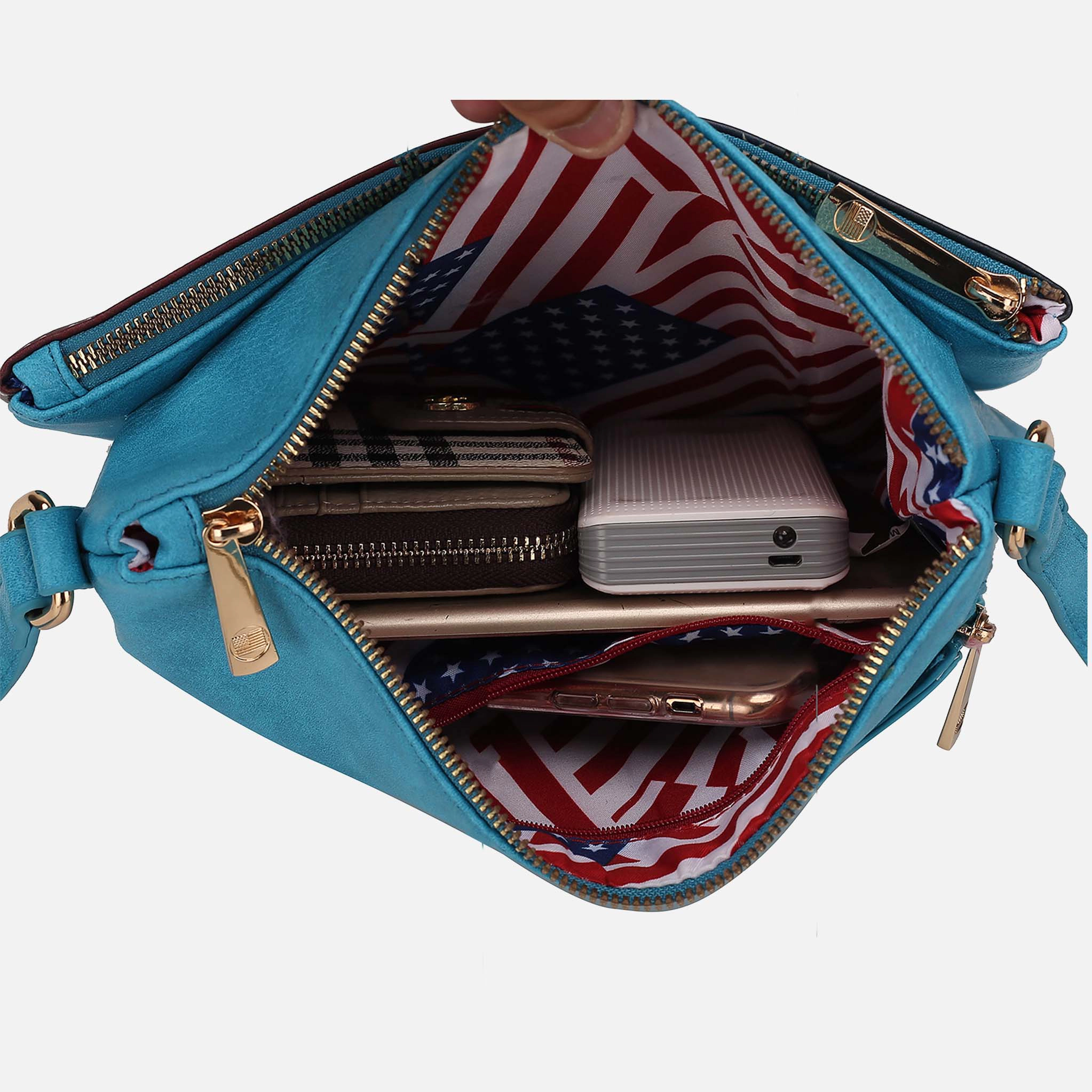 Mia K Collection Madeline Crossbody Bag - Patriotic Flag Print Vegan Leather