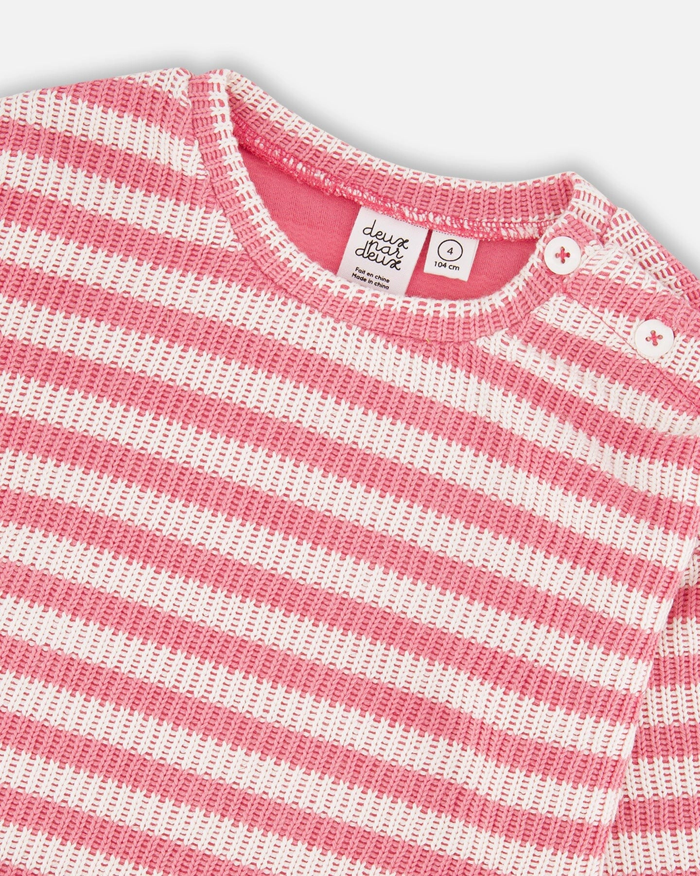 Deux par Girls Striped Ribbed Shoulder Button Sweater