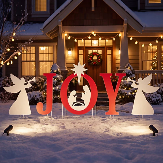 SUGIFT 5-Piece Joy Nativity Christmas Yard Sign Set with 2 Angels Star ...