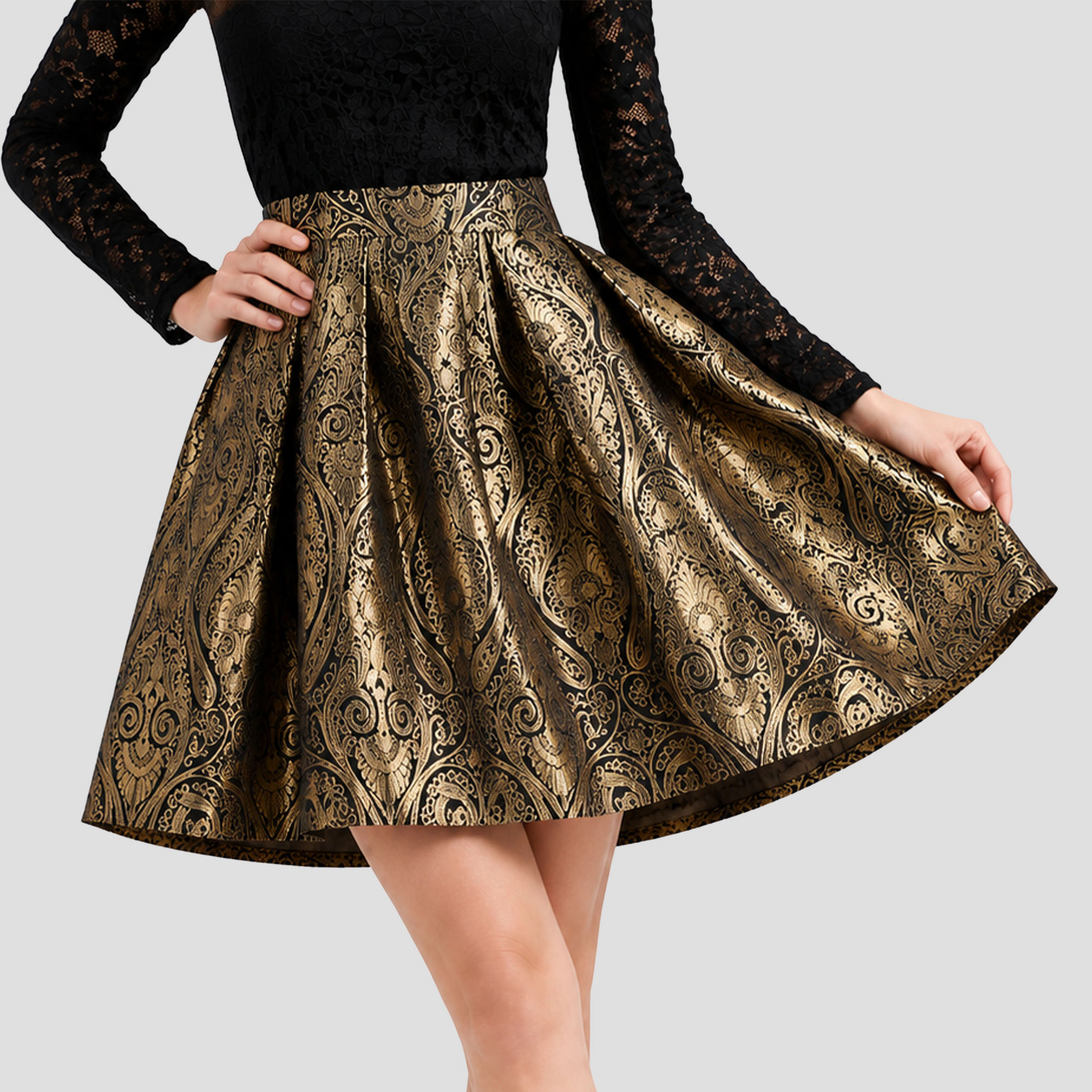 Artyska Women's Dressy Elastic Waist Jacquard Metallic Short Skirt