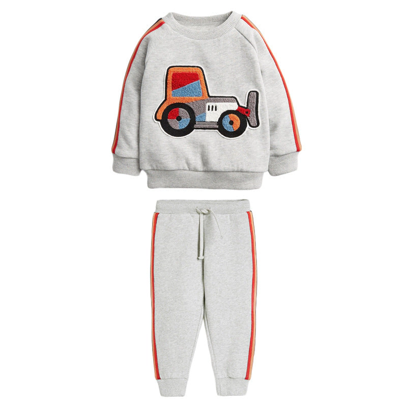 MyKids-USA Baby Boy Cartoon Truck Pattern Side Striped Design Hoodie & Trousers Warm Sets
