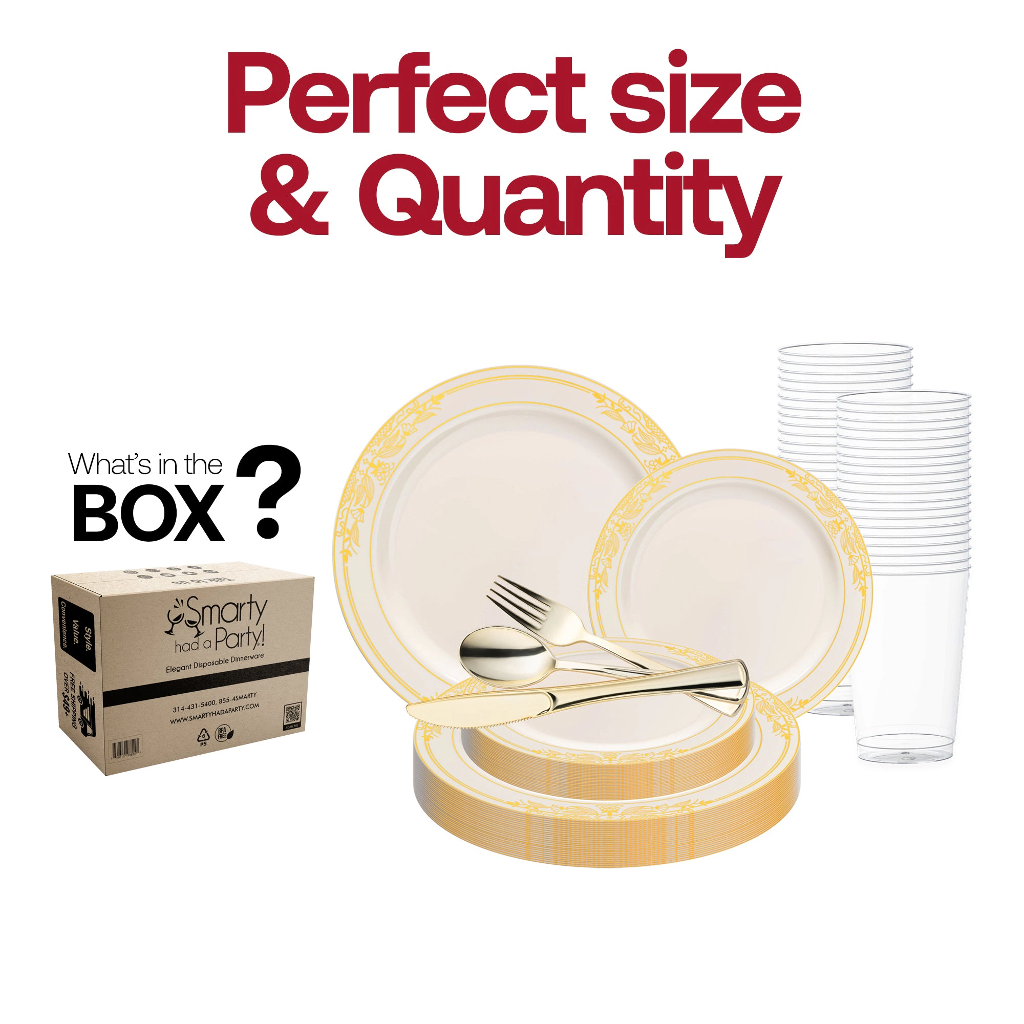 Smarty Had A Party Ivory with Gold Harmony Rim Plastic Wedding Value Set