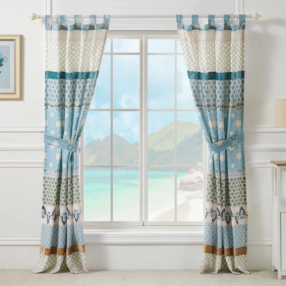 Greenland Home Fashions Thalia Stylized Florals and Geometric Prints Bohemian Comfort Panel Pair Panel 42"x84" Blue