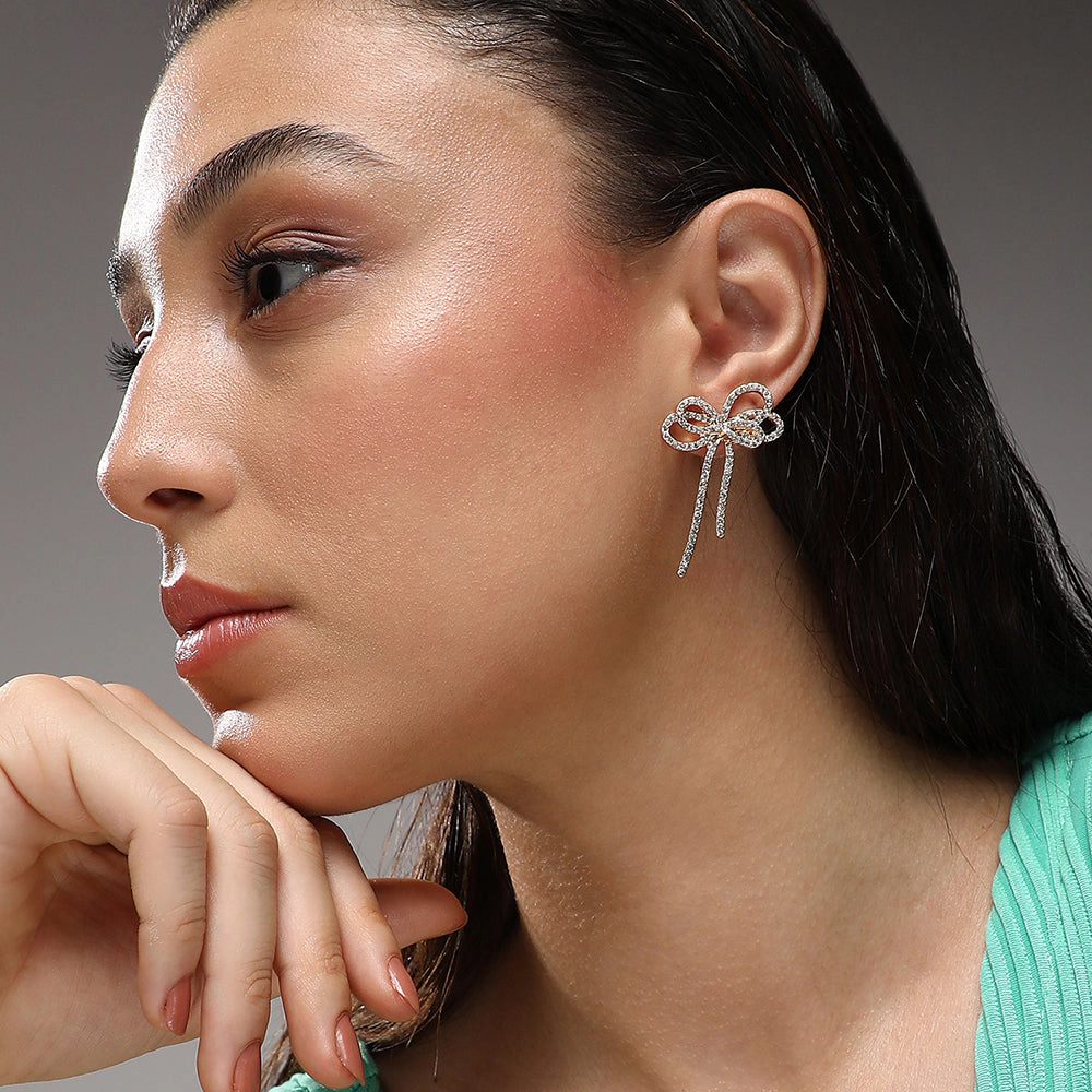 SOHI Women's Bow Drop Earrings - Chalice Silver