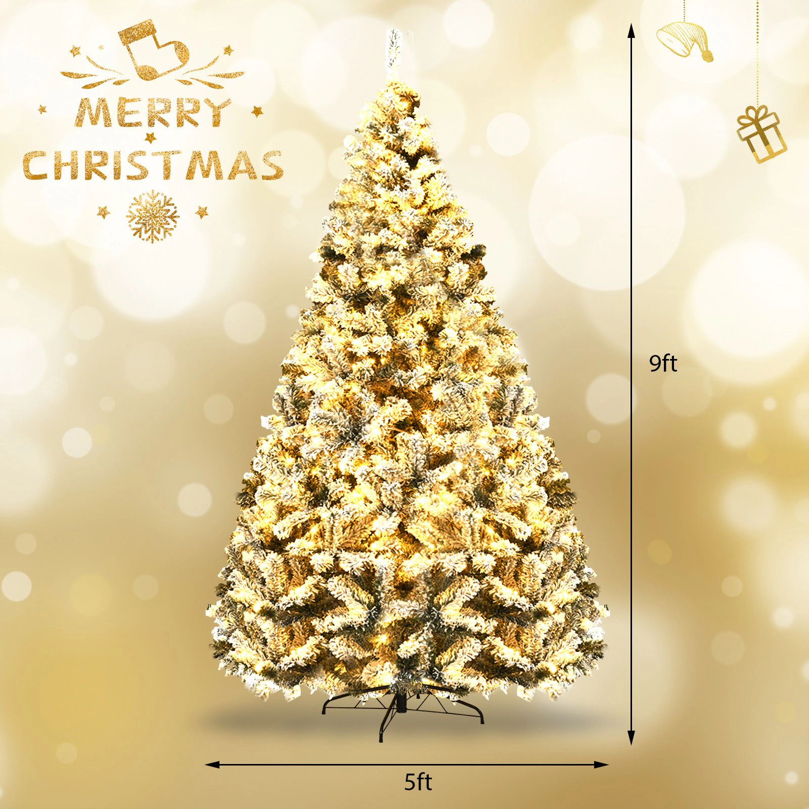 SlickBlue Pre-Lit Artificial Christmas Tree with Hinged Branches