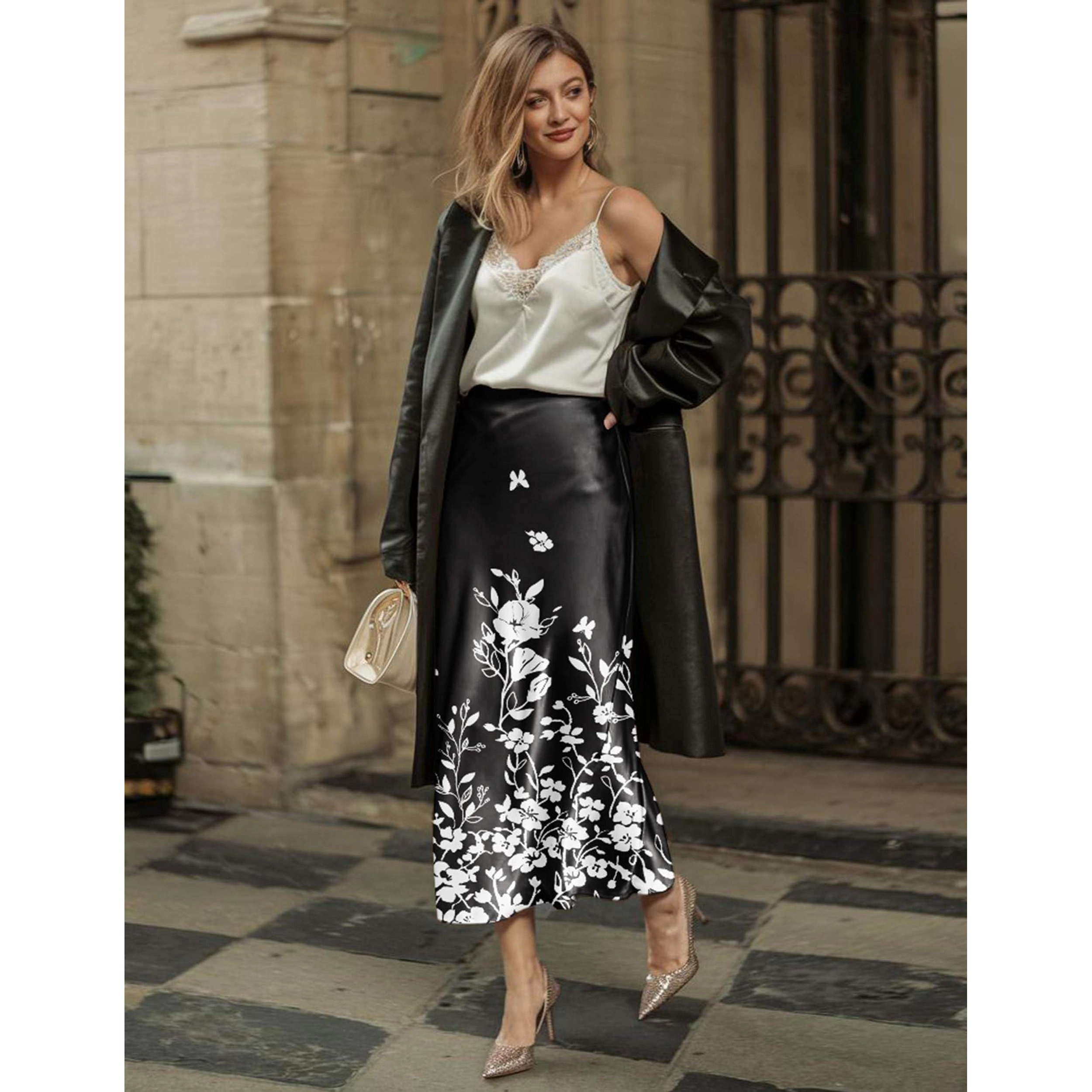 Zeagoo Women's Satin Silk Midi Skirt High Waist A-Line Slip