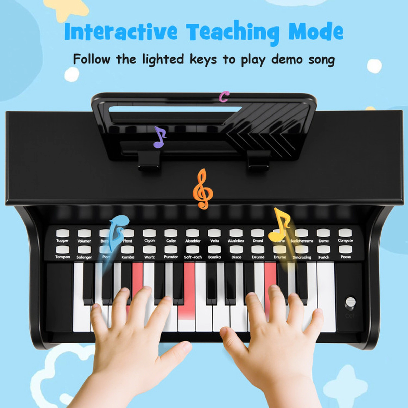 SUGIFT 25-Key Kids Digital Piano Keyboard with Stool Mini Wooden Piano 15-in Wide Ages 3+ Speed and Volume Black