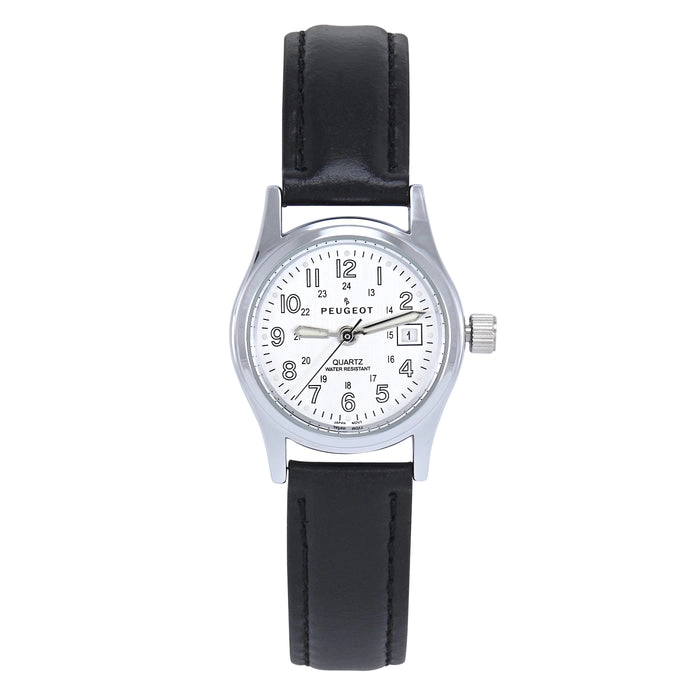 Peugeot Women’s Silver Dial Nurses Sport Calendar Wristwatch Easy Reader with Black Band
