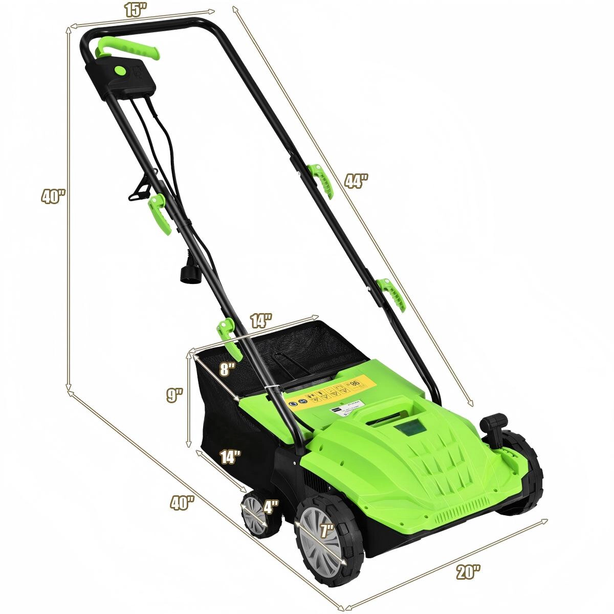 SUGIFT Green 13-in 12-Amp Electric Lawn Dethatcher and Scarifier with 11-gal Bag and Removable Blades