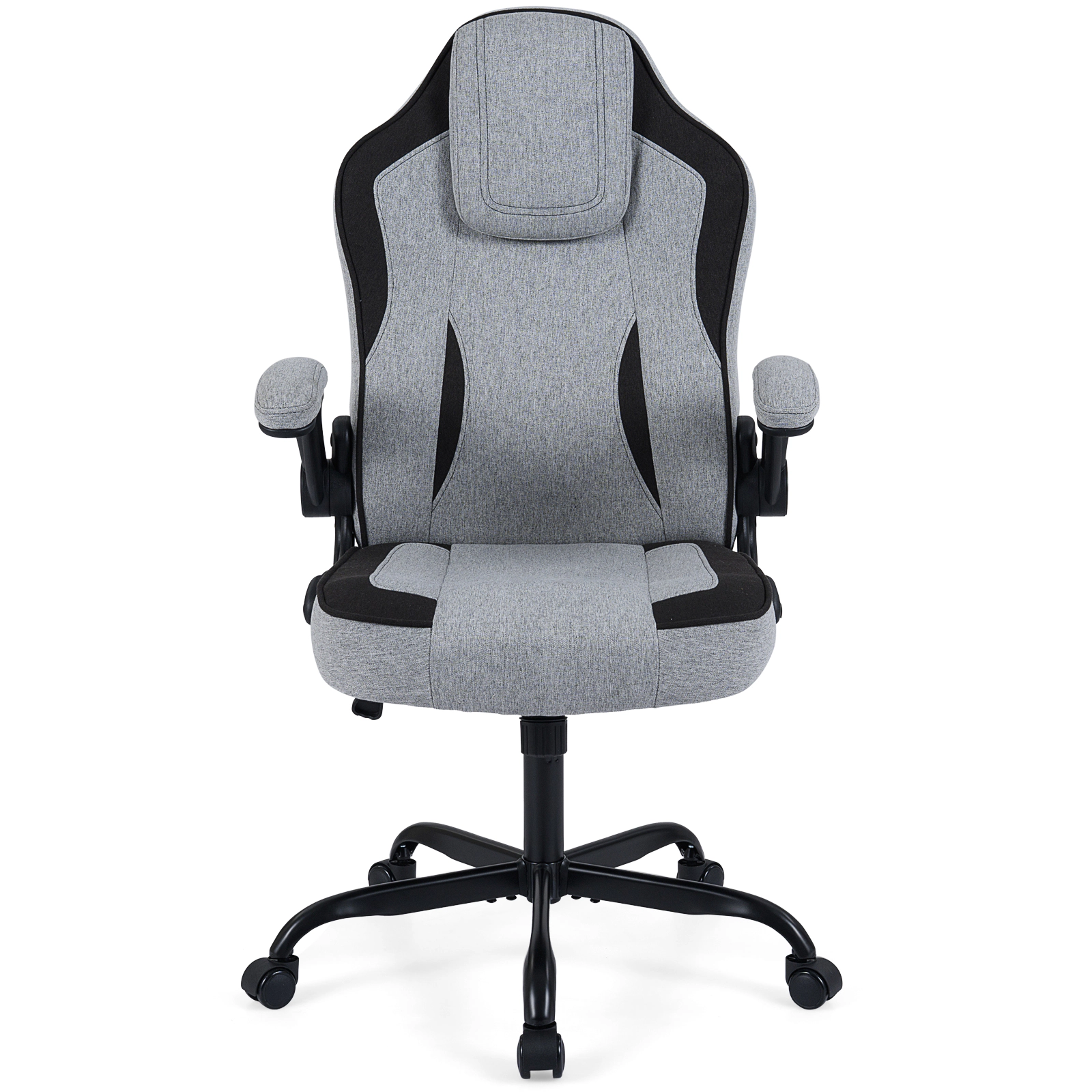 SUGIFT High Back 275-lb Capacity Gray Linen Ergonomic Computer Desk Chair with 90-Degree Flip-up Arms