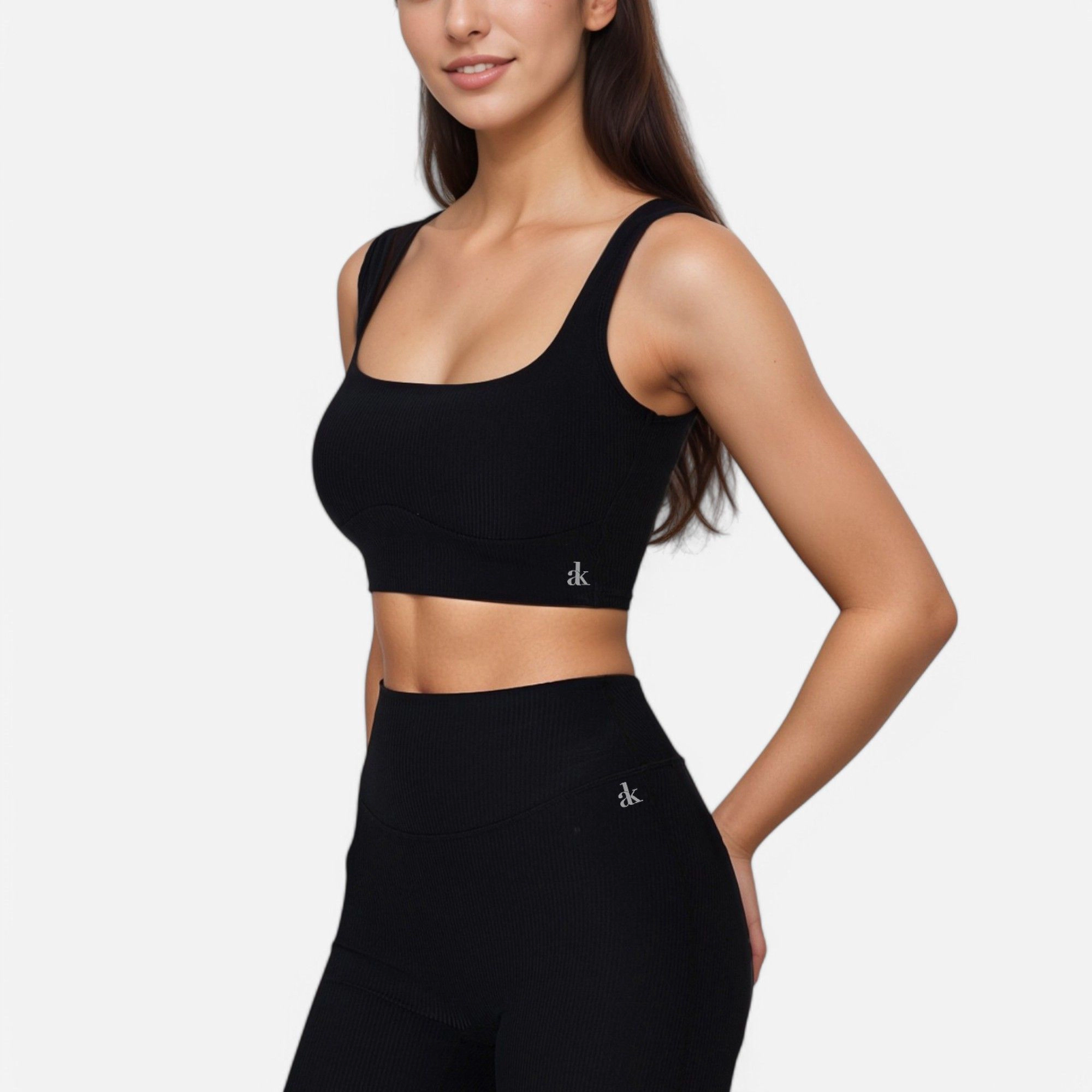 Anna-Kaci Women's Ribbed Seamless Scoop Neck Crop Top with Wide Straps and Subtle Contour Stitching