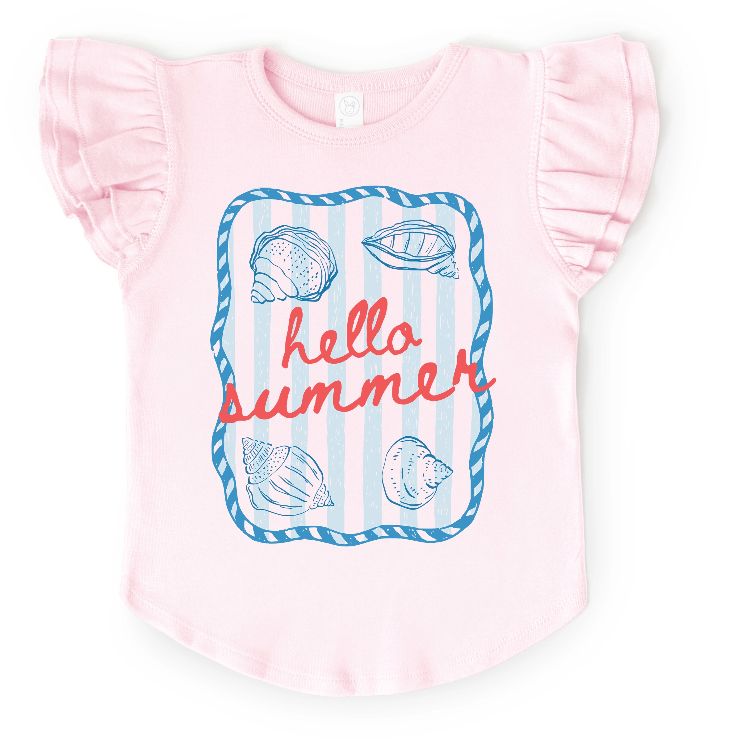 The Juniper Shop - Girl's Flutter Sleeve Graphic T-Shirt Hello Summer Sea Shells