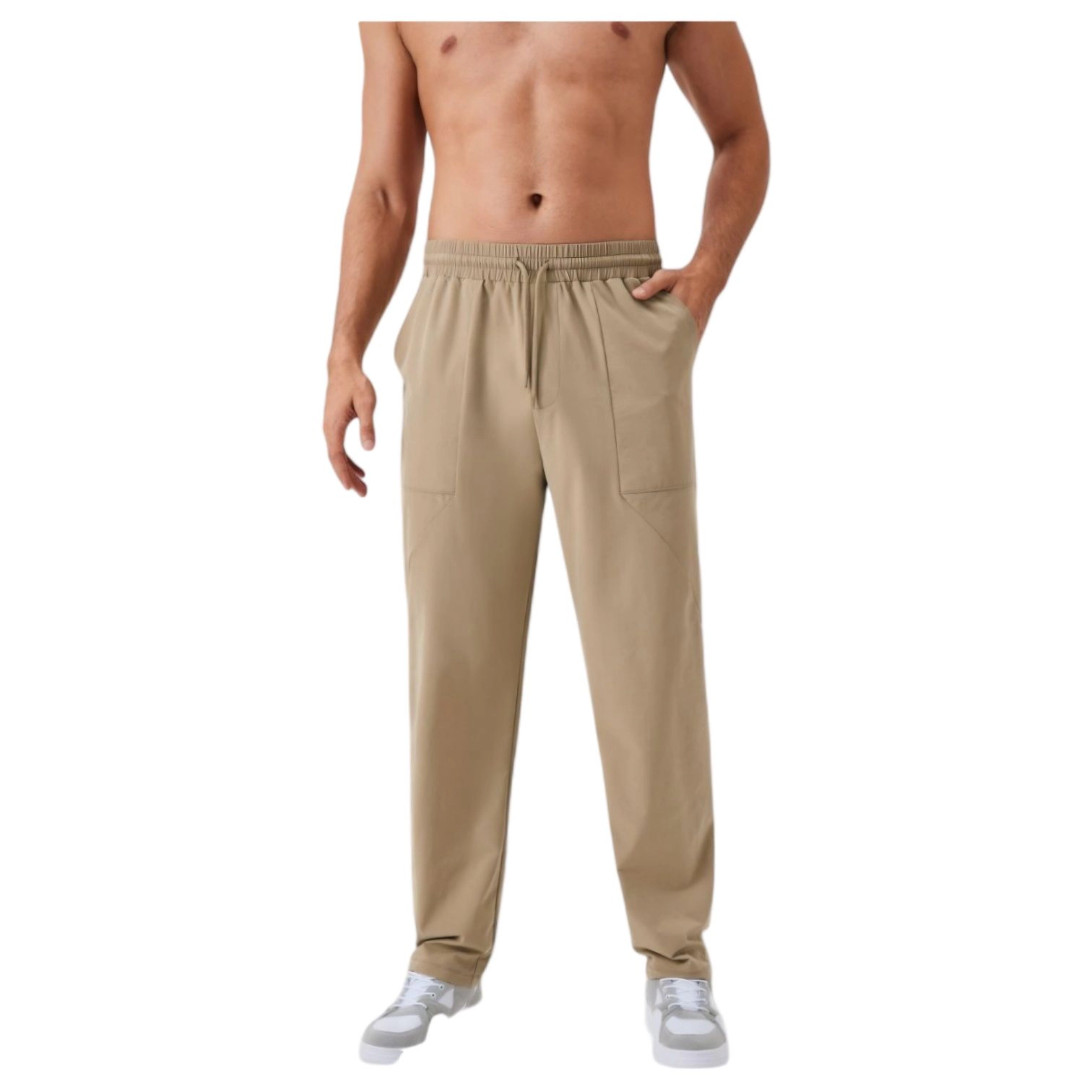 Anna-Kaci Men's Relaxed Fit Drawstring Pants with Patch Pockets and Elastic Waistband