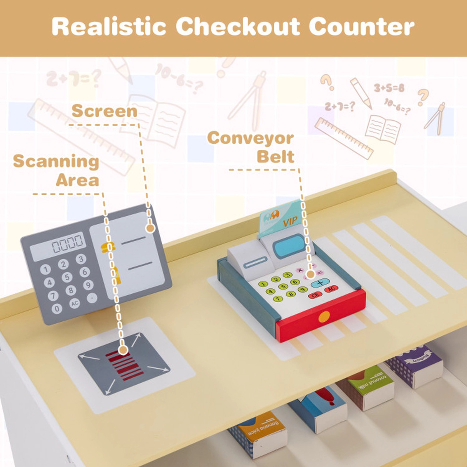 SUGIFT Kids Grocery Store Playset with Cash Register POS Machine for Ages 3-8 Gray