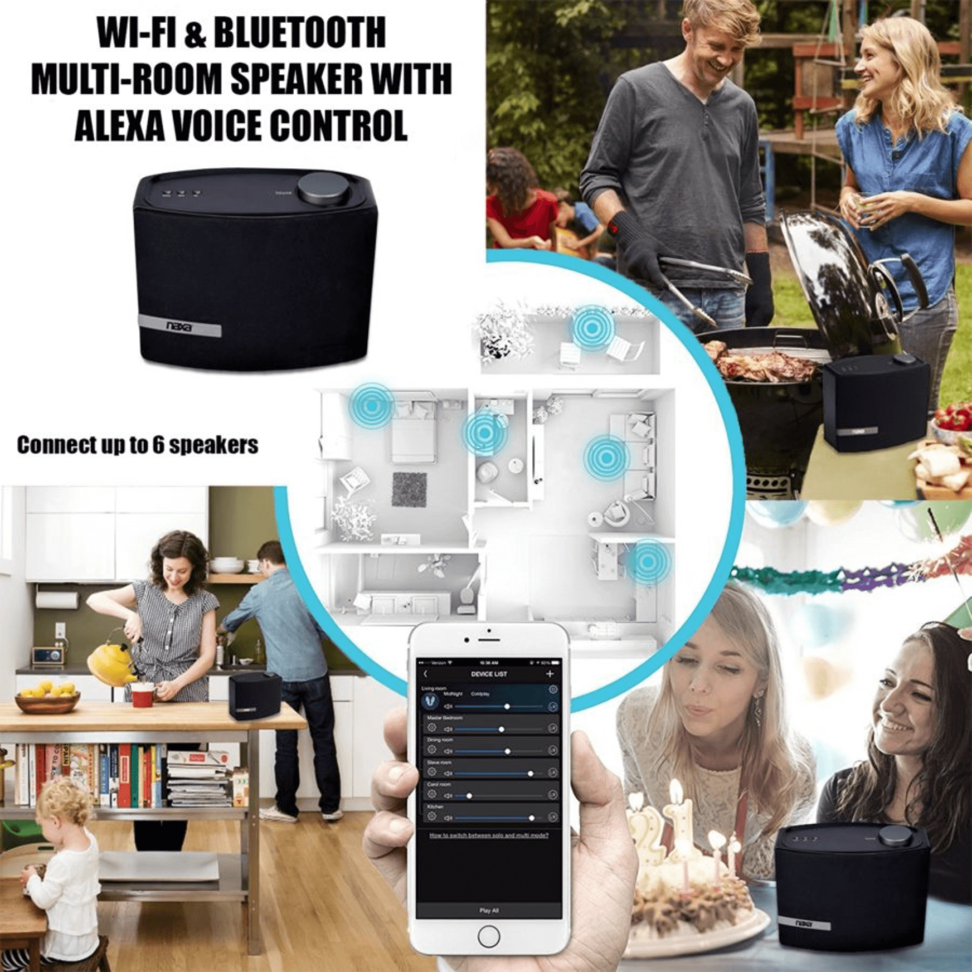 Naxa Wi-Fi & Bluetooth Multi-Room Speaker with Alexa Voice Control