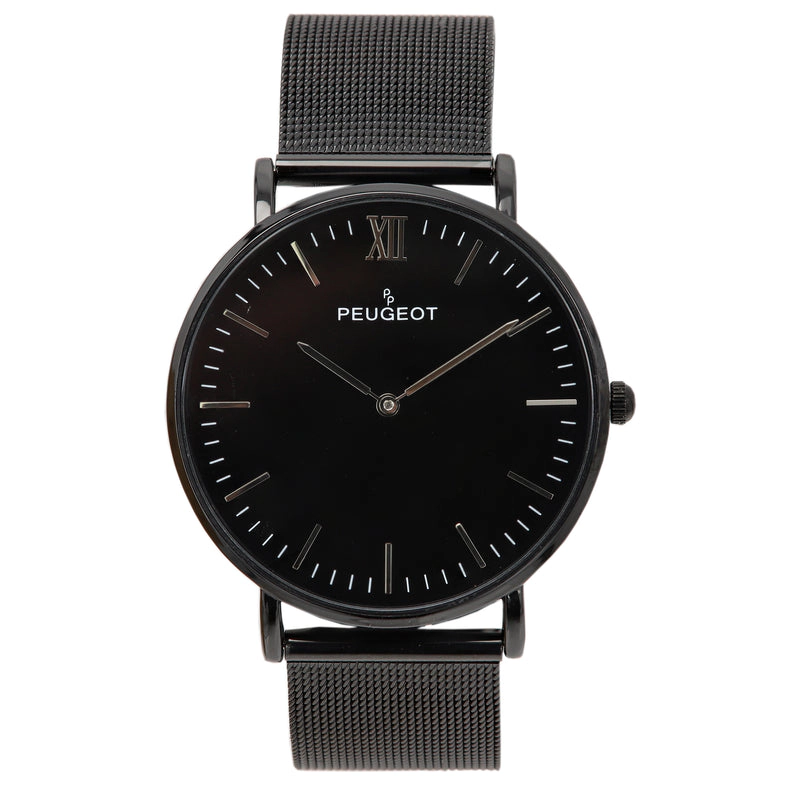 Peugeot Men's Ultra Slim Watch with PVD Plated Black Mesh Band