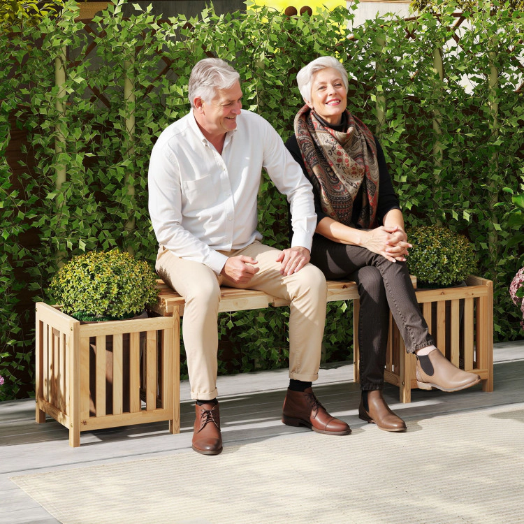 Hivvago Patio Wooden Bench With Planter 2 Person Patio Bench