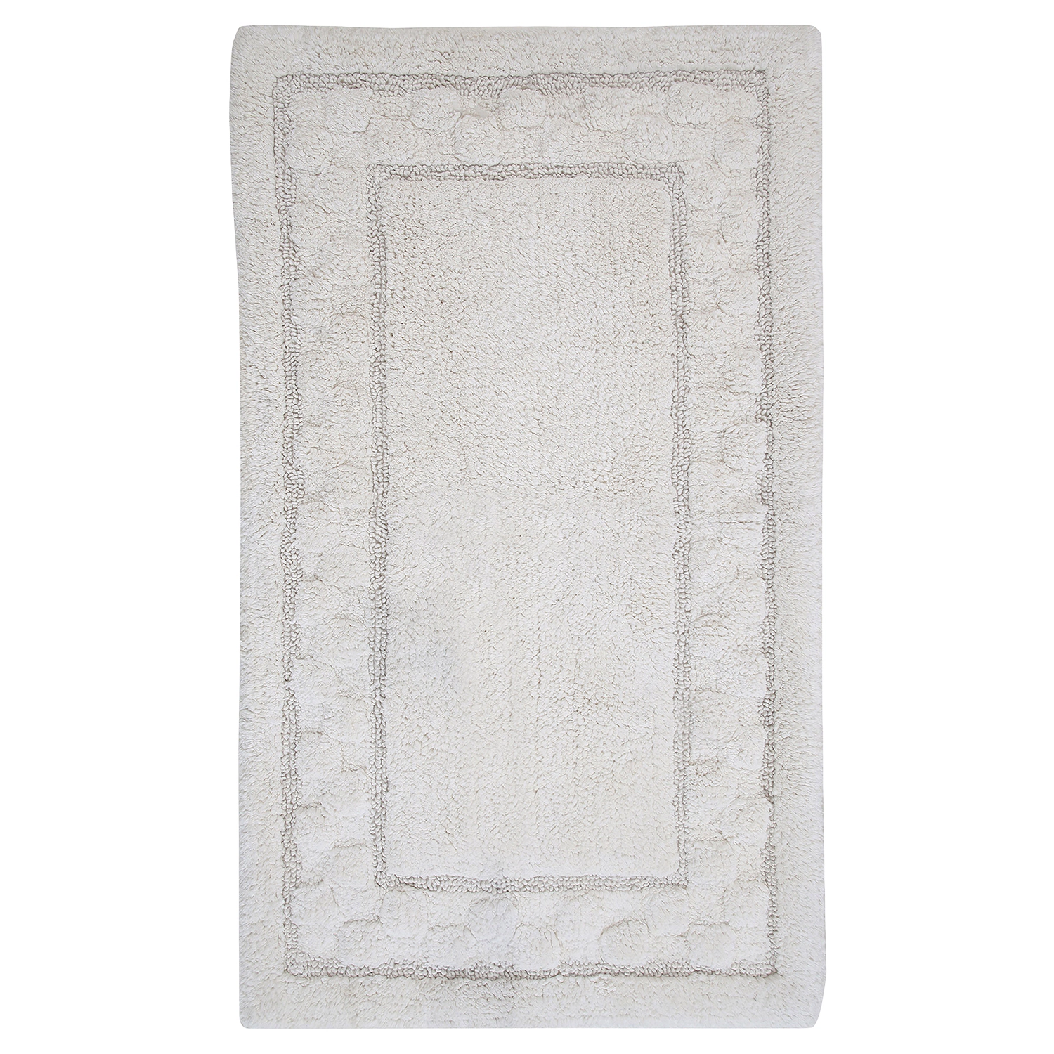 Sculptured Border Design Non-Slip Cotton Bath Rug 24" x 40" White by Castle Hill London