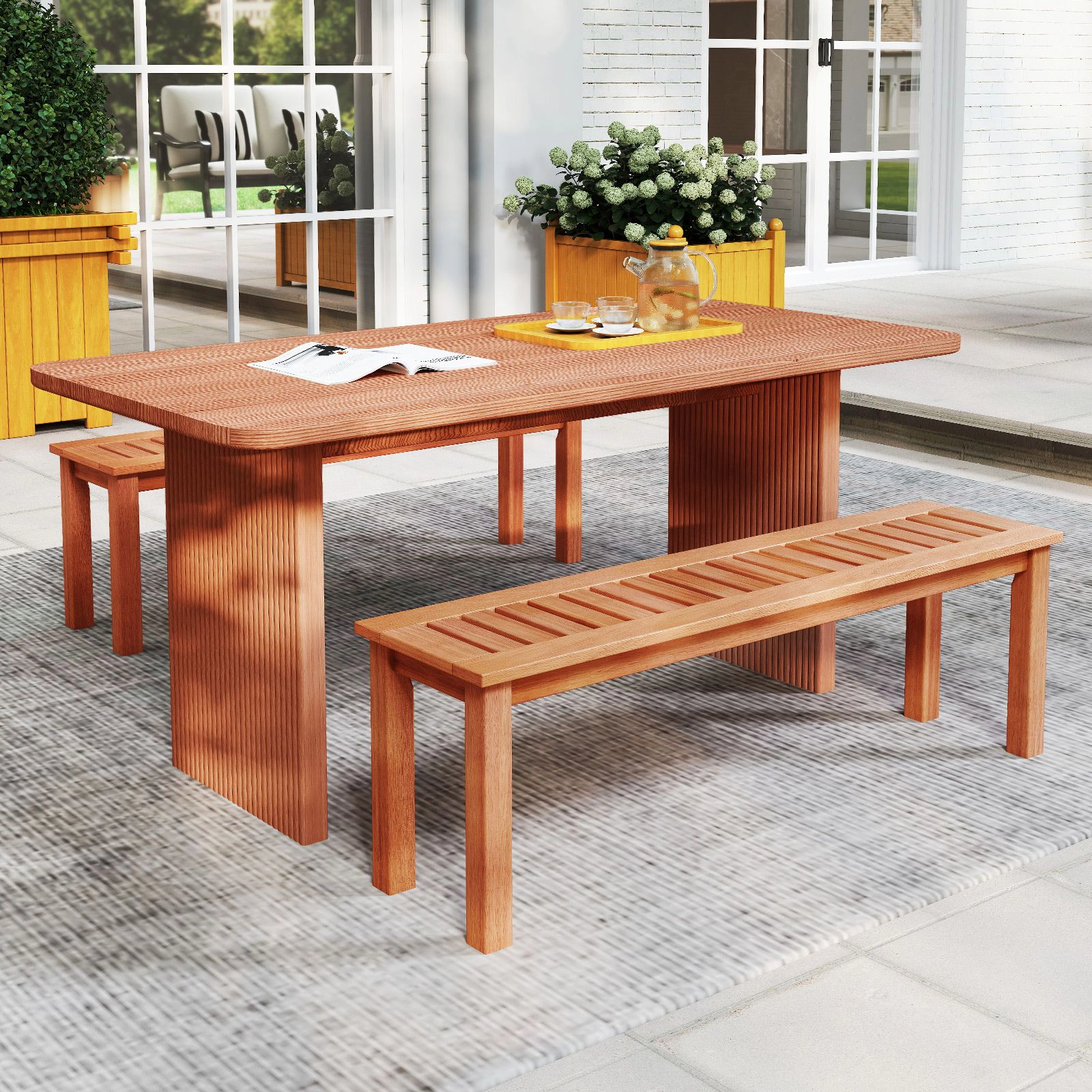 SlickBlue Backless Wooden Bench for Indoor Outdoor Seating