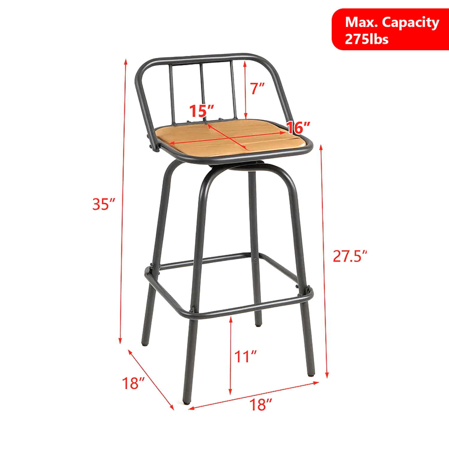 Hivvago Set of 2 Swivel Bar Stools with Backrest and Footrest 360° Rotation