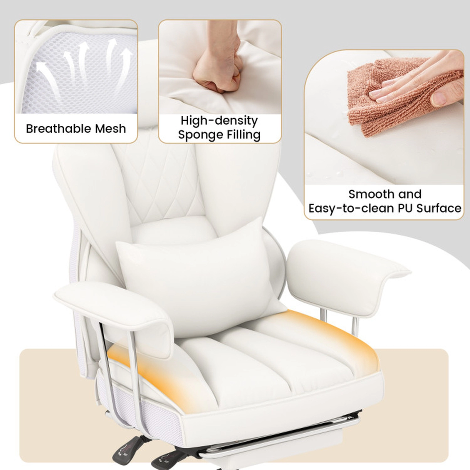 SUGIFT High Back Retractable Footrest PU Leather Executive Office Chair 29-in x 27.5-in x 45-in 400-lb Capacity White