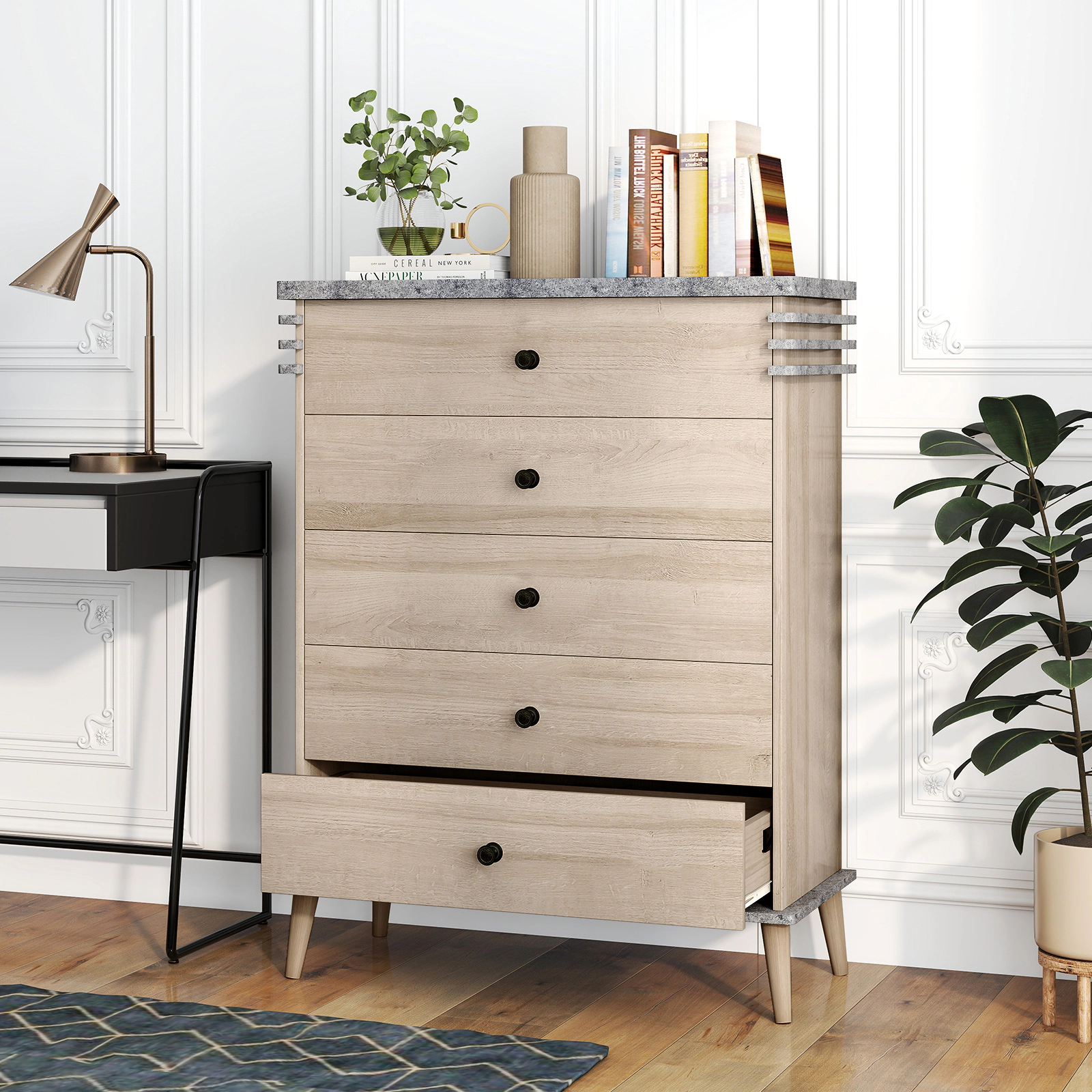 LJG Farmhouse Chest Dresser of Drawers Tall Storage Organizer