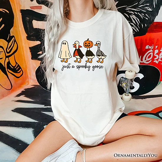 OrnamentallyYou Unisex Just A Spooky Goose Funny Halloween T-Shirt