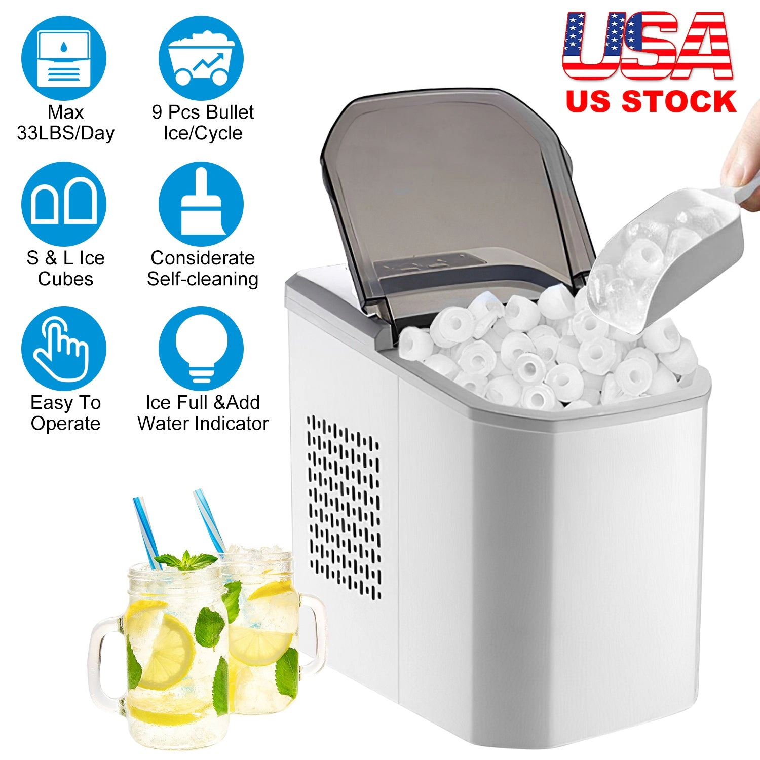 GBruno Self-Cleaning Countertop Ice Maker