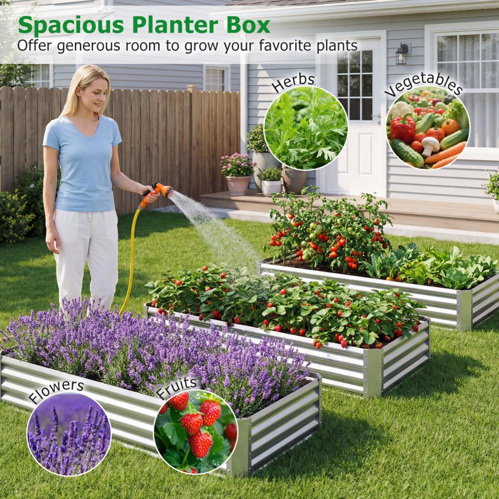 Hivvago Galvanized Raised Garden Bed with Open-Ended Base