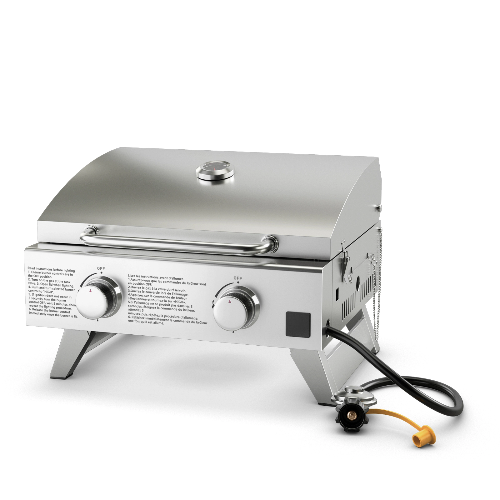 SUGIFT Dual 10,000 BTU Stainless Steel Propane Grill with Lid Portable Gas Grill Silver