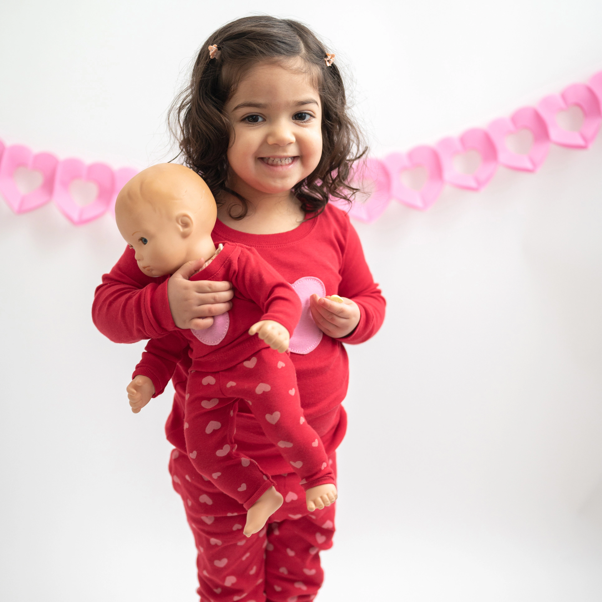 Leveret Girl & Doll Matching Long Sleeve Cotton Red Hearts Valentines Day Pajamas