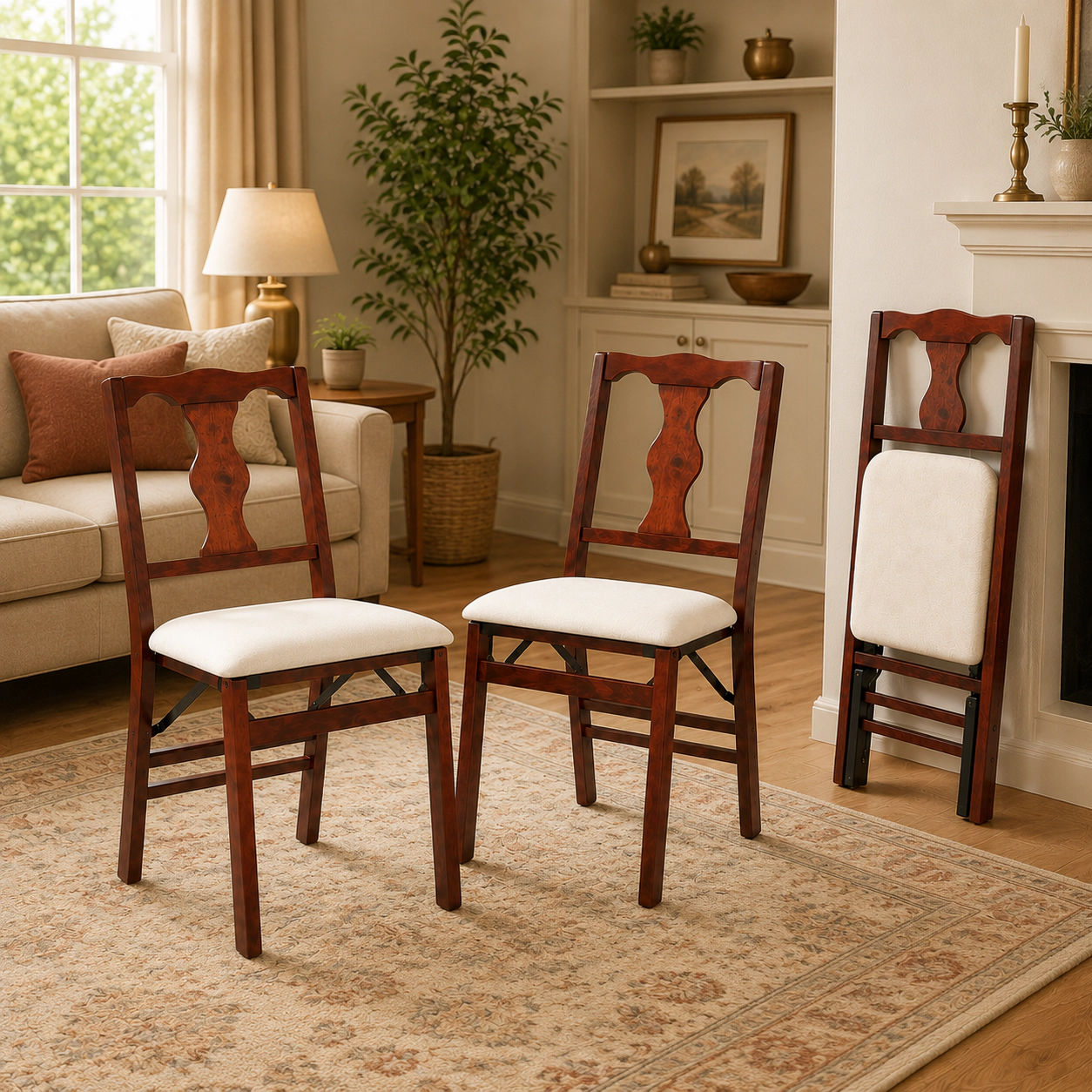 SUGIFT Brown Comfy Padded Seats and Wood Frame Set of 4 Folding Dining Chairs Upholstered