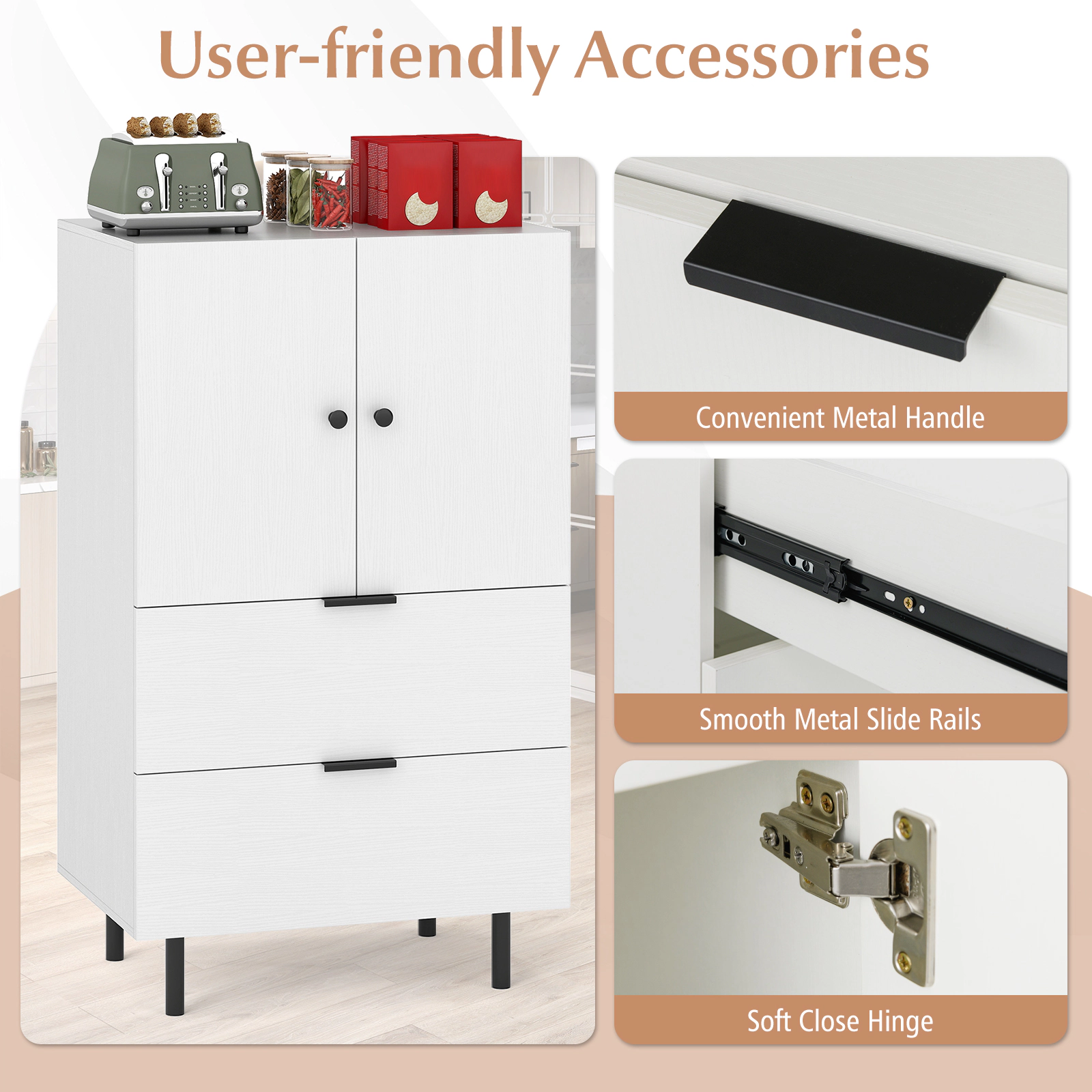 Glintex 40-Inch Narrow Serving Cupboard with 2 Deep Drawers, White