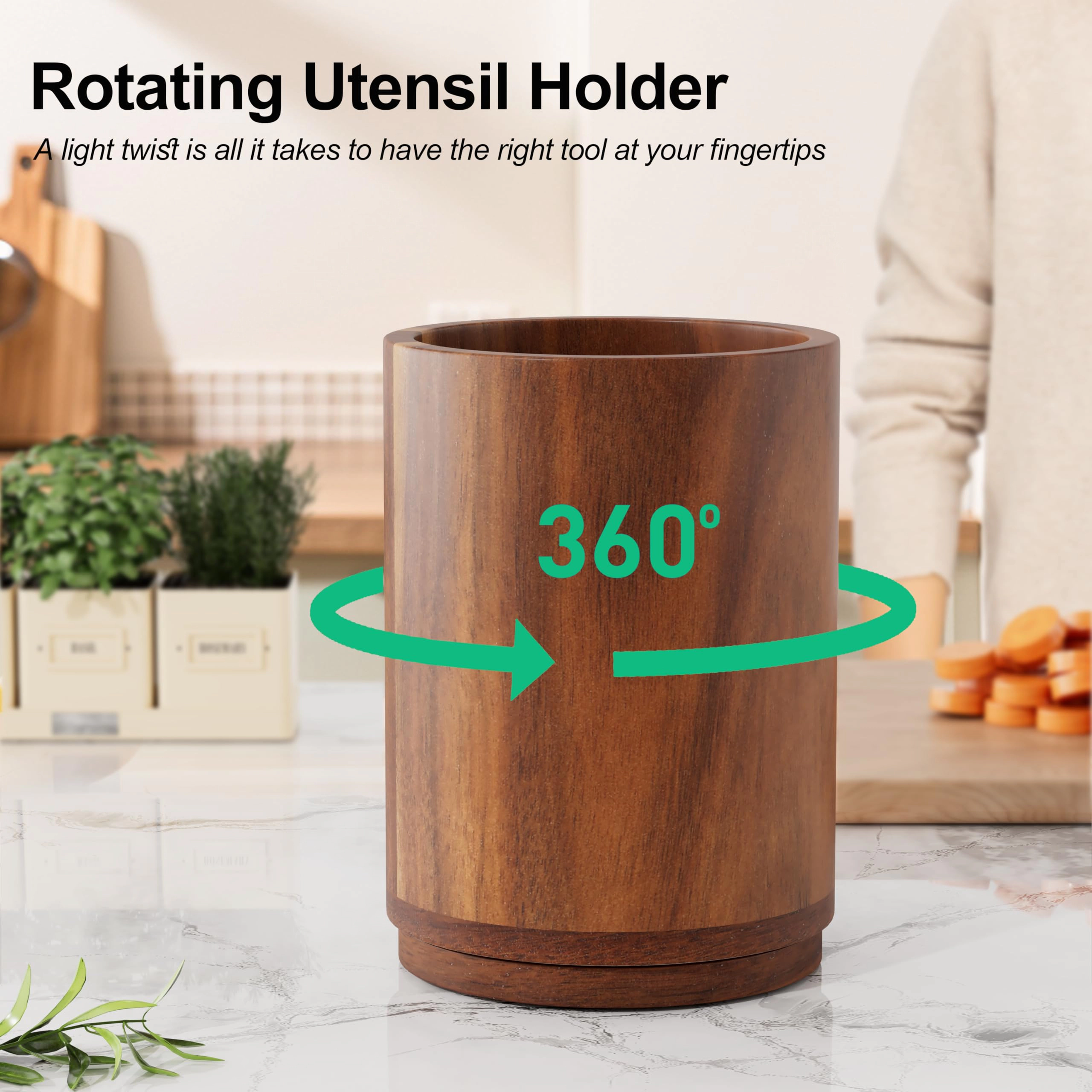 WZK 360 Rotating Wooden Kitchen Utensil Holder