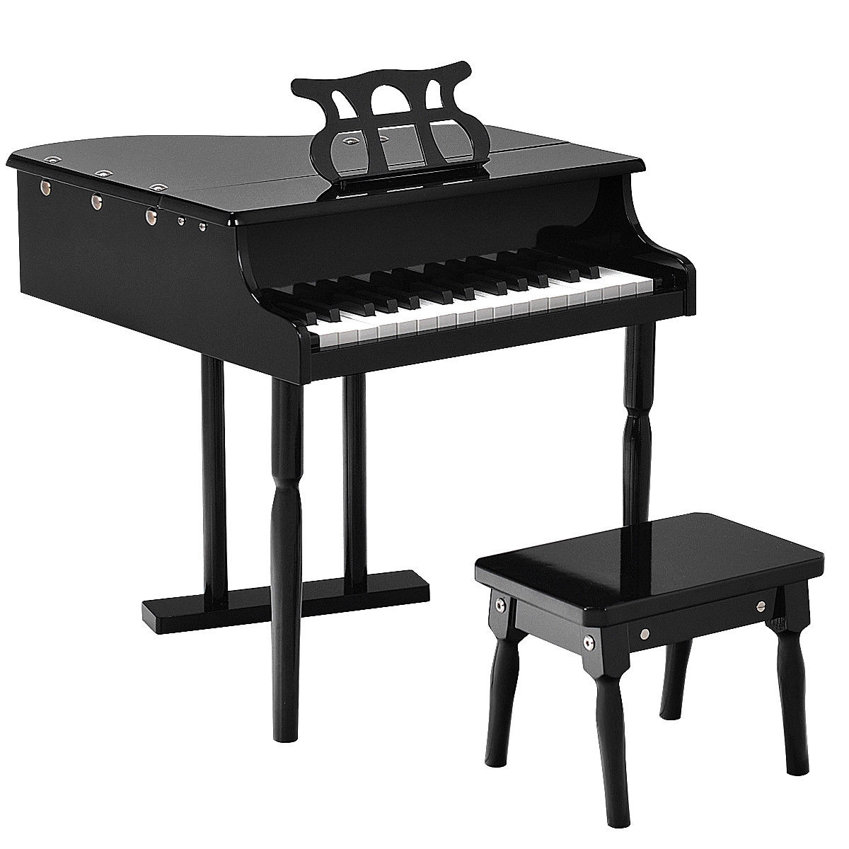 SUGIFT Black 30-Key 110-lb Bench Capacity Kids Mini Grand Piano with Birch Legs and Safety Hinge Cover