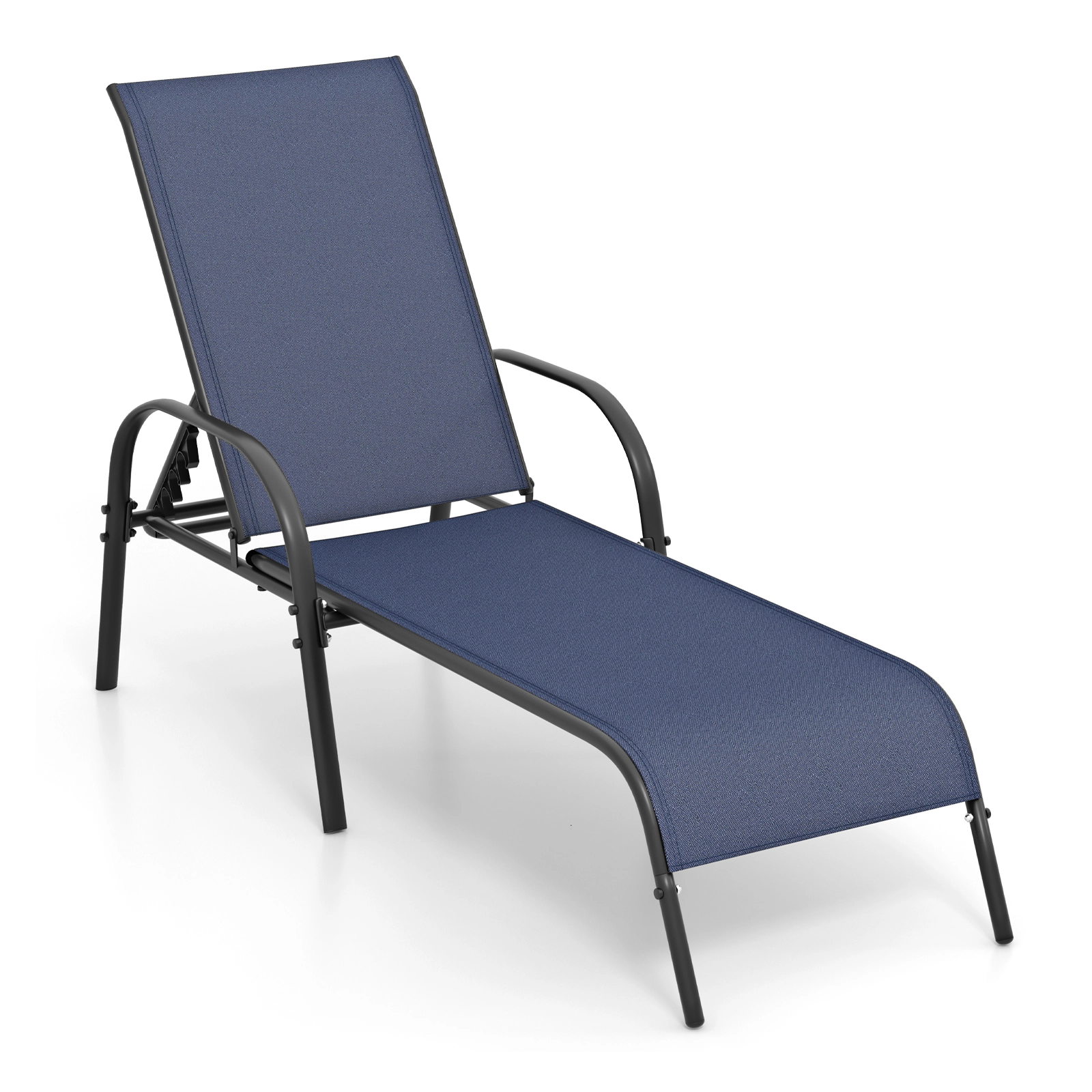SUGIFT 350-lb Capacity Navy 5-Position Adjustable Folding Chaise Lounge Chair with Powder Coated Steel Frame