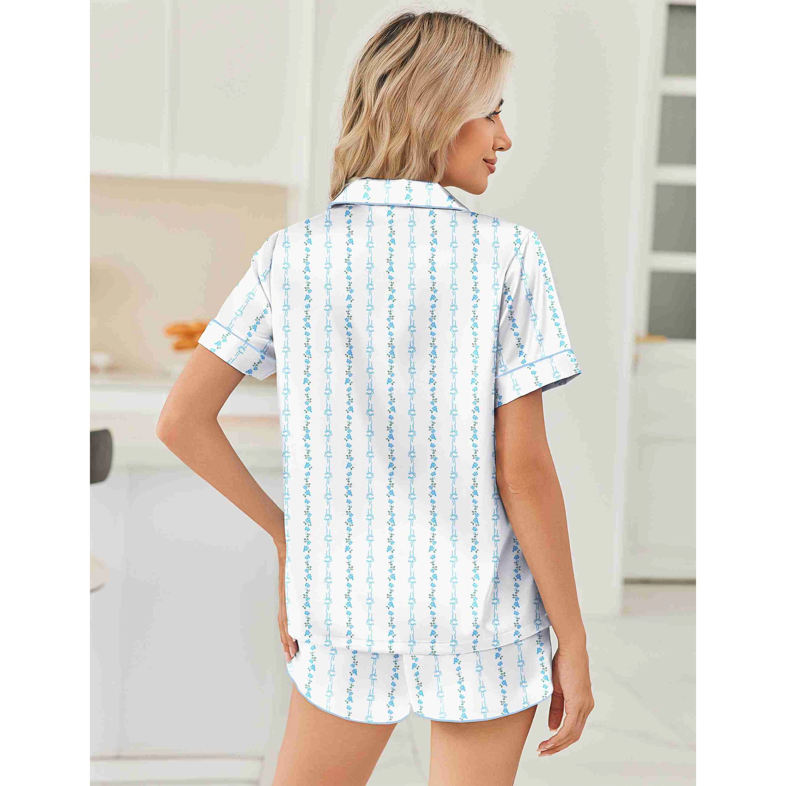 Ekouaer Womens Silk Satin Pajama Sets 2 Piece Button Down Shorts Short Sleeve Loungewear
