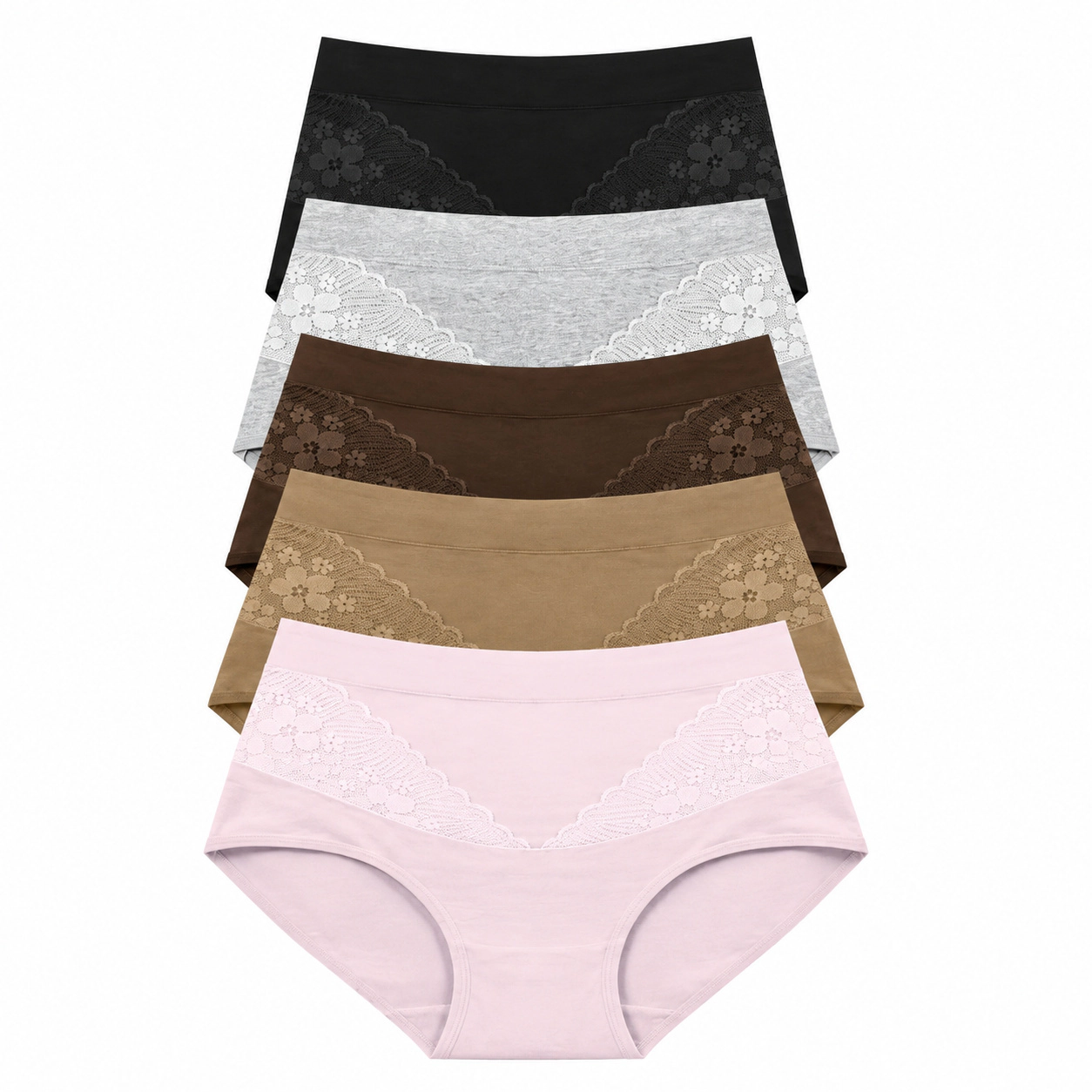 WZK Womens 5-Pack High Waisted Cotton Tummy Control Tagless Briefs Underwear