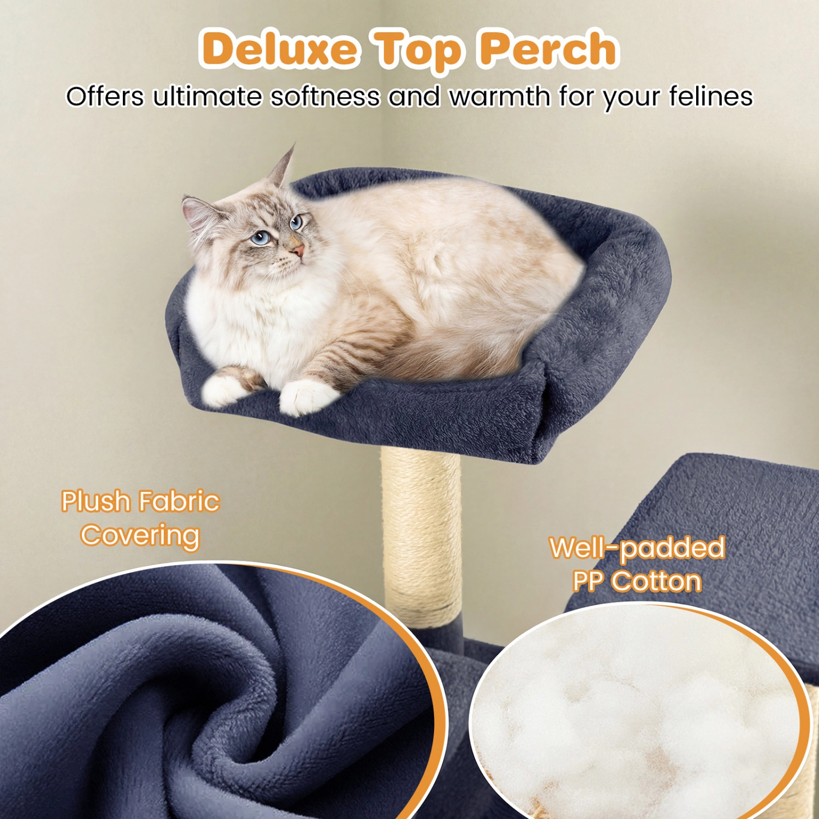 SUGIFT Multi-Level 63-in Tall Cat Tree Tower with Condo Hammock Perches 19 x 19 in Base Dark Gray
