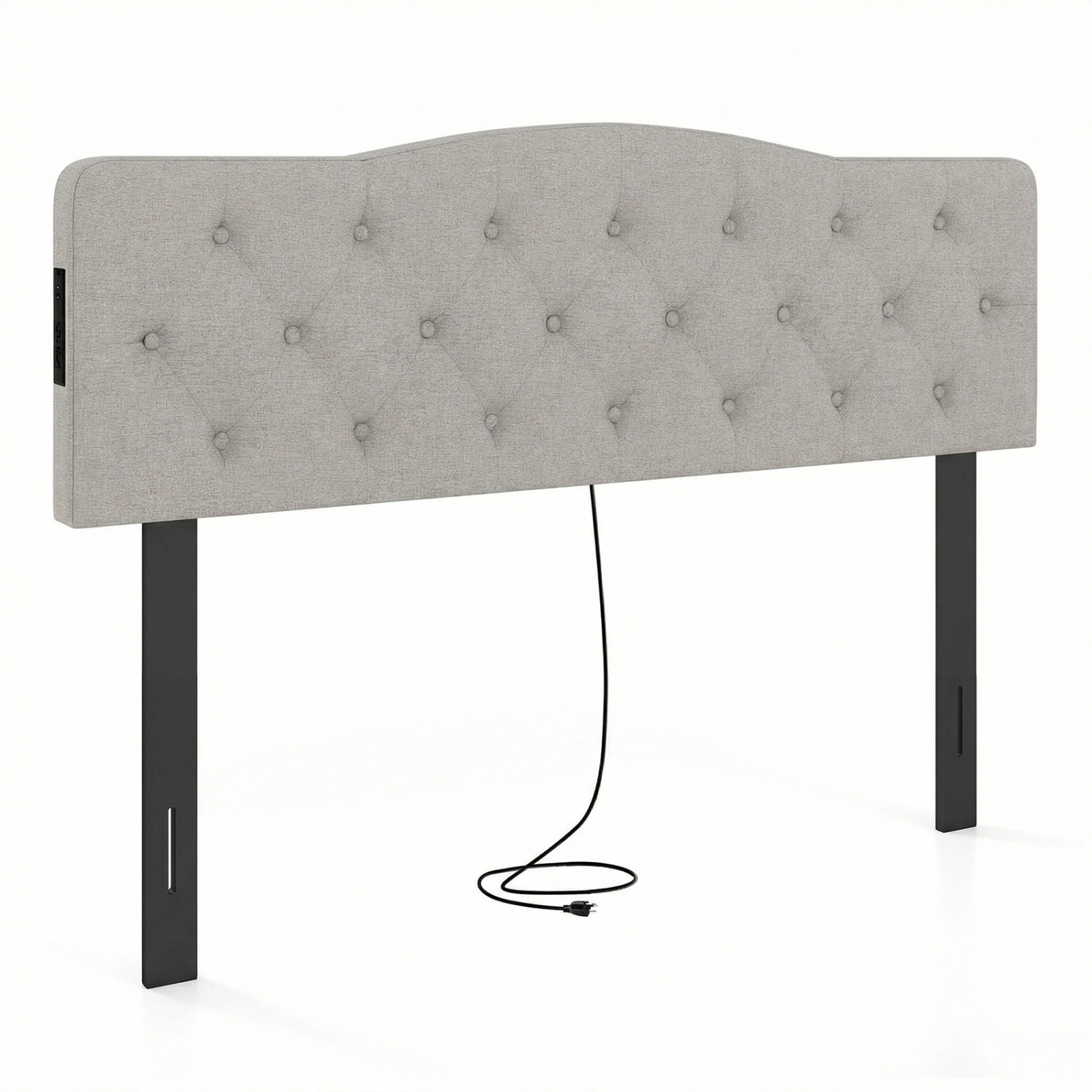 SUGIFT Tufted Upholstered Headboard Gray for Queen and Full Bed with 2 AC Outlets
