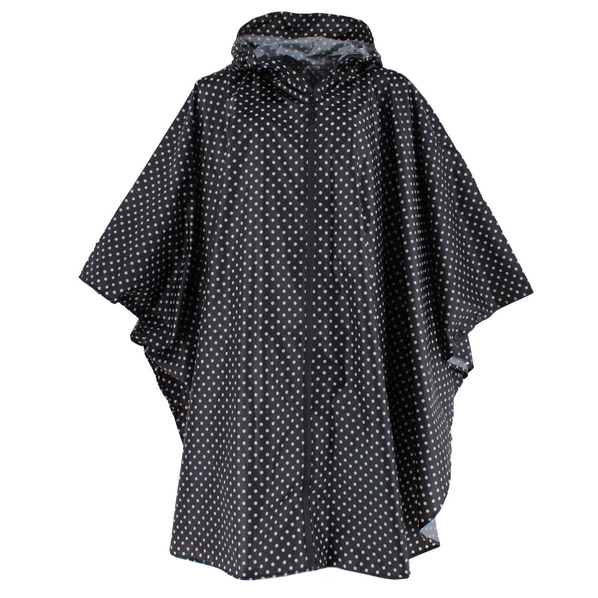 CTM Women's One Fits Most Polka Dot Rain Poncho with Zipper Pouch