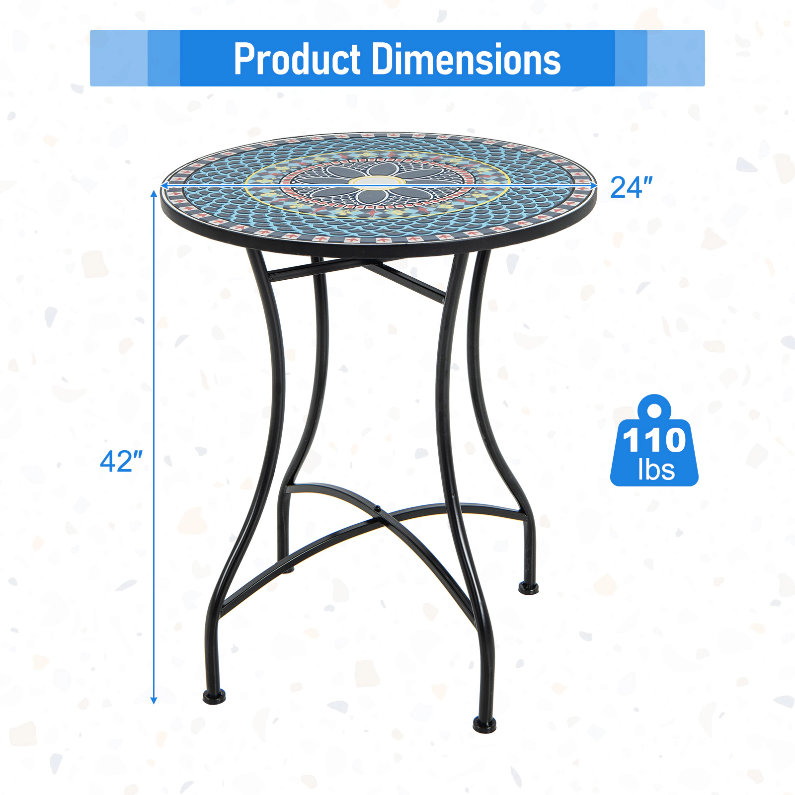 SUGIFT Ceramic Tile Mosaic Tabletop Multicolor 24 in Patio Bistro Table