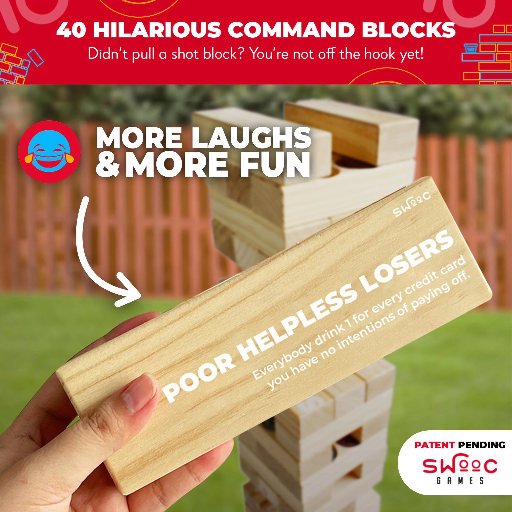 Swooc Games | Giant Tower Party Game with Hidden Shots