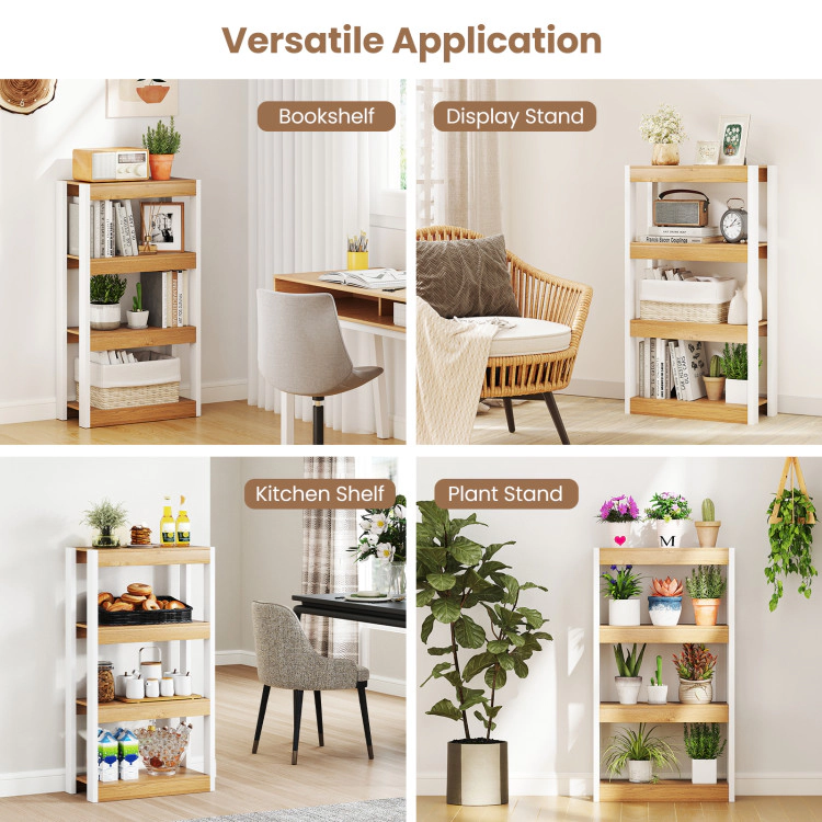 Hivvago 4 Tier Bookshelf Wooden Bookcase with Dual Anti-Tipping Kits
